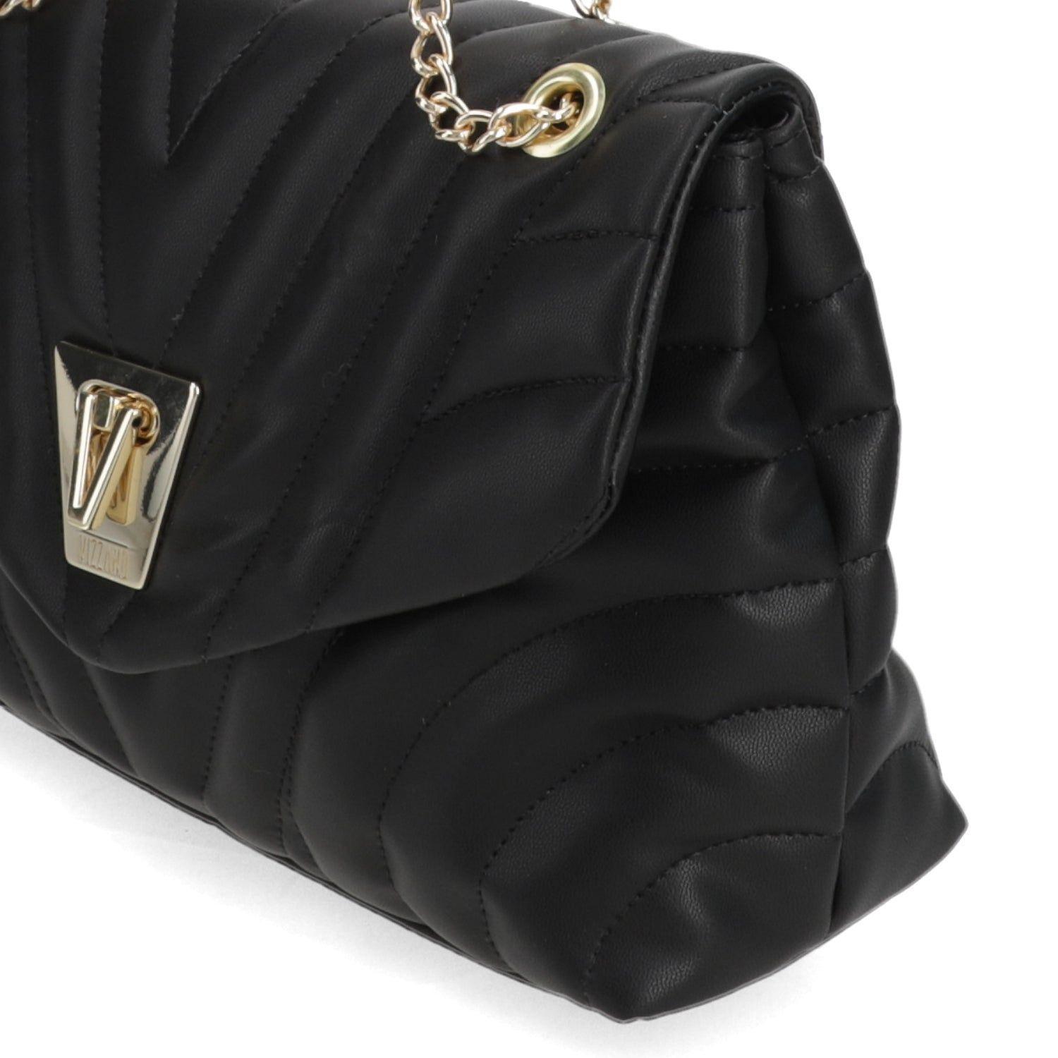 Cartera Bandolera Acolchada Negra Vizzano con Cadena-5