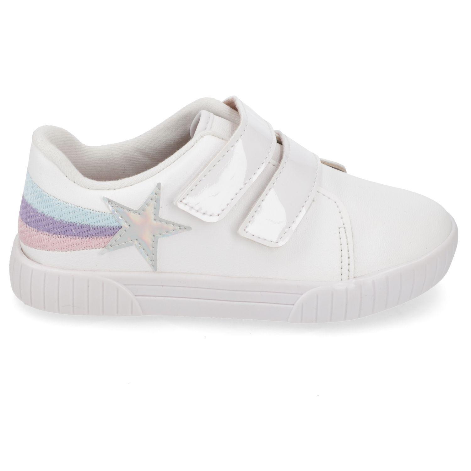 Zapatilla Blanca Niña con Velcro y Detalles Arcoíris Molekinha-1
