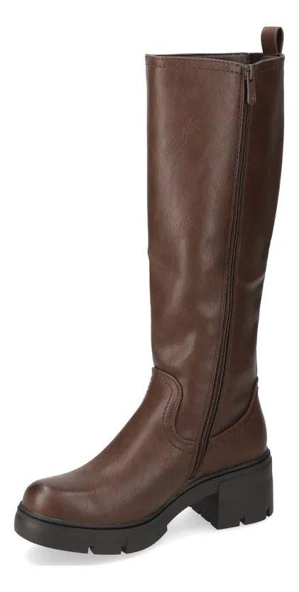 Bota Mujer Taco Ancho 5 Cm Café New Walk-3