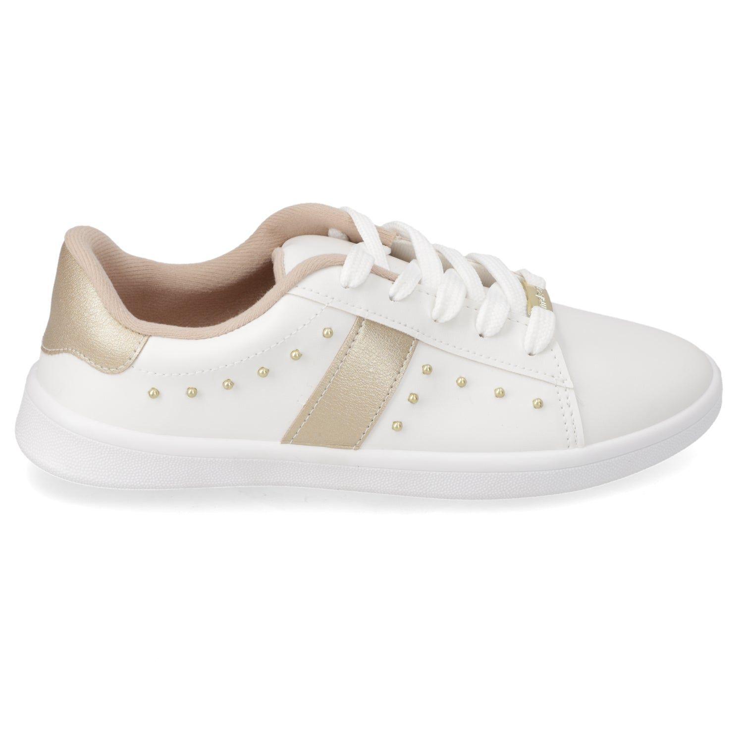Zapatilla Casual Blanca con Tachas Doradas-0