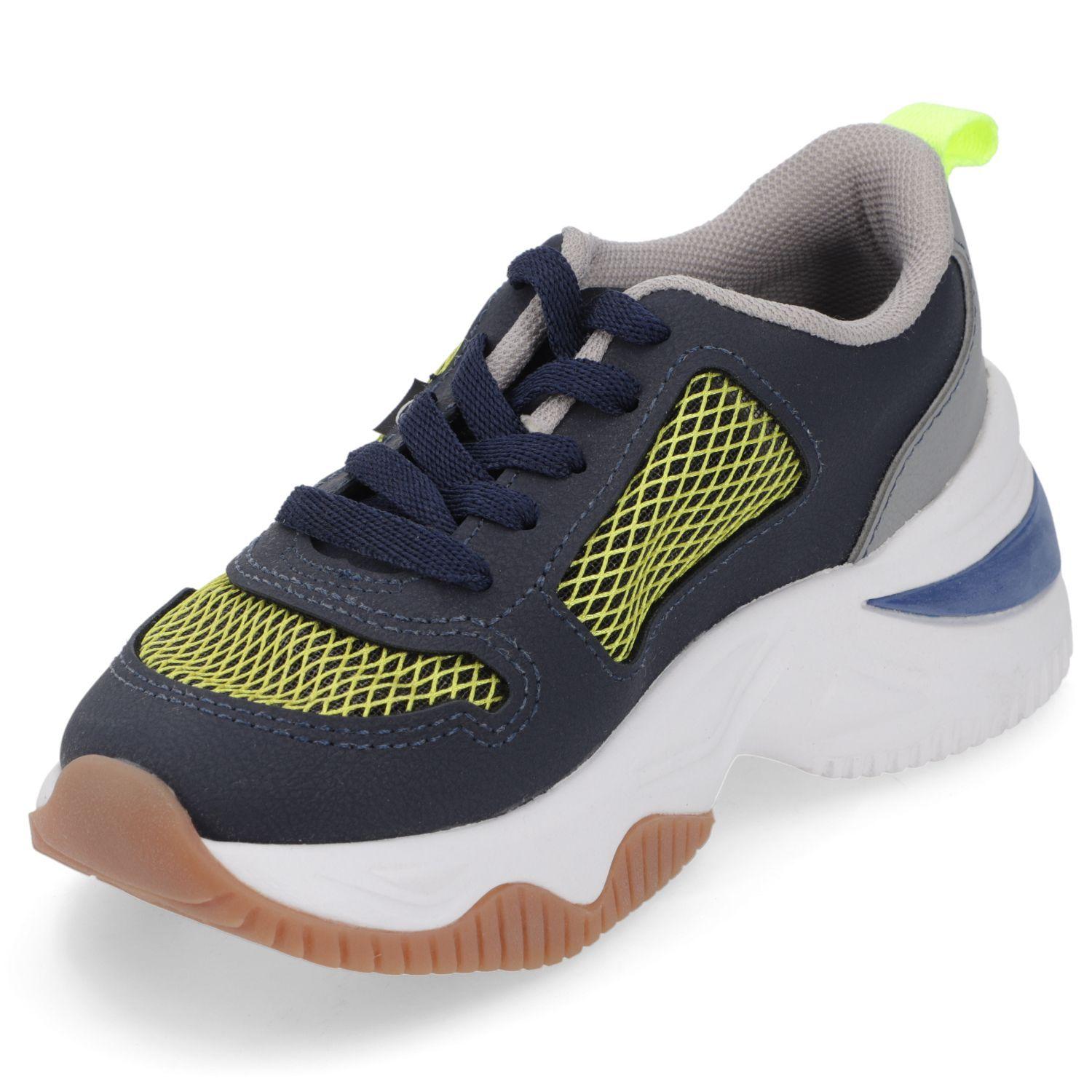 Zapatilla Deportiva Niño Azul con Detalles Amarillo Neón-2