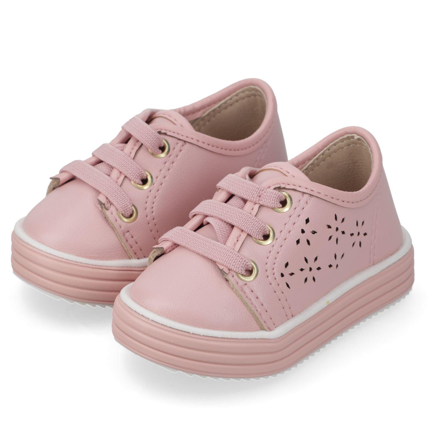 Zapatilla Urbana Niña Rosa con Diseño Calado y Cordones-1