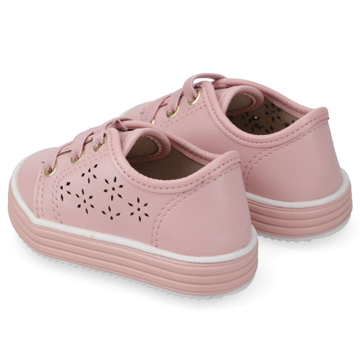Zapatilla Urbana Niña Rosa con Diseño Calado y Cordones-2