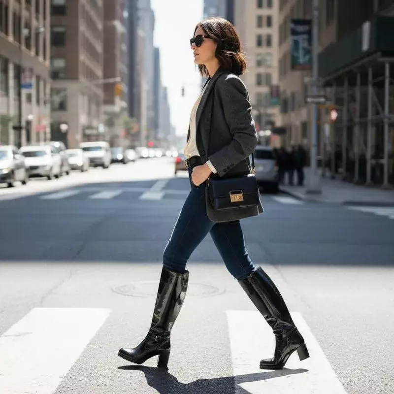 Bota Mujer Taco Ancho Negro New Walk-2