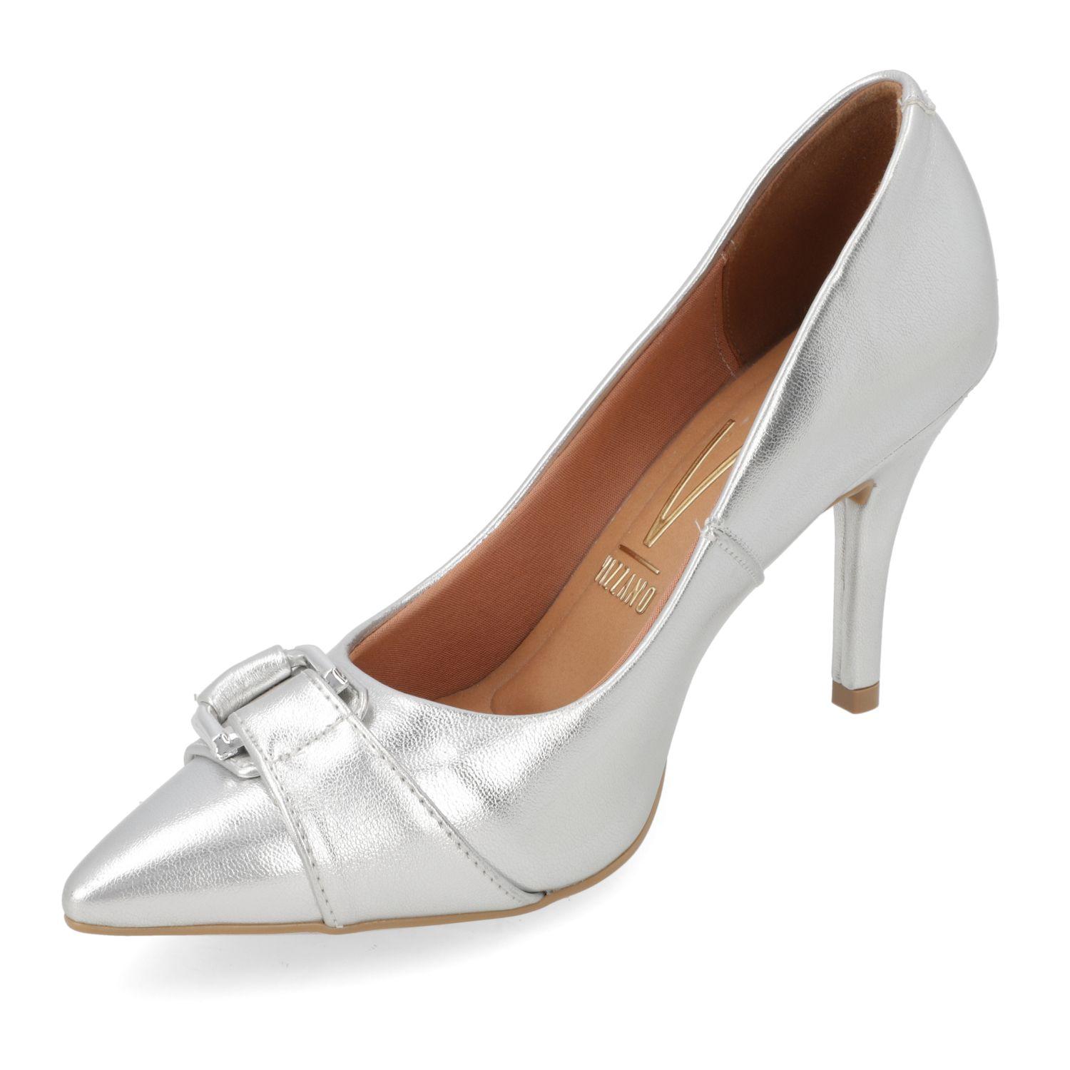 Stiletto Vizzano Plateado Metalico Taco 10 Cm Efecto Cuero-2
