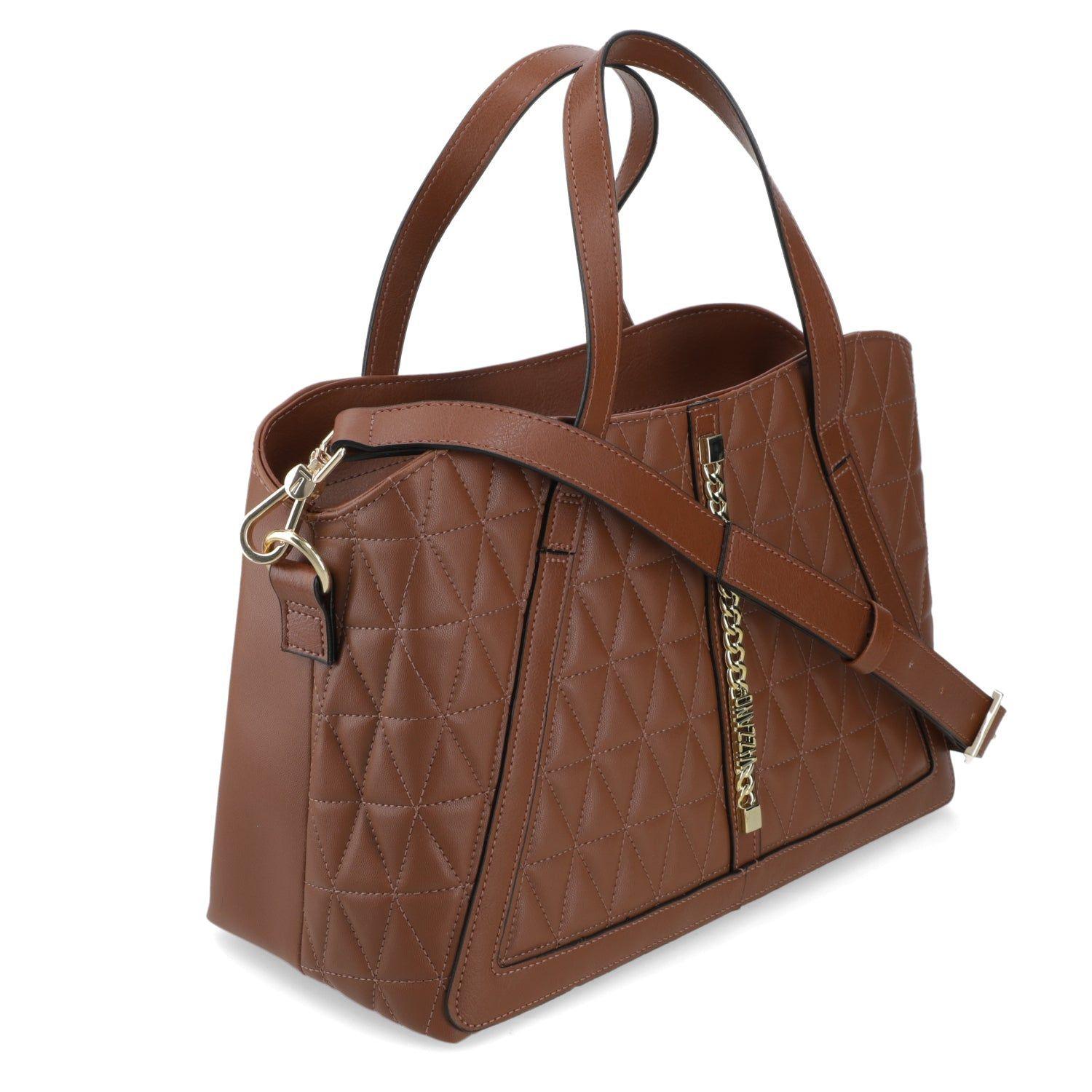 Cartera  Mujer Color Camel con Diseño Acolchado y Detalle de Cadena-3