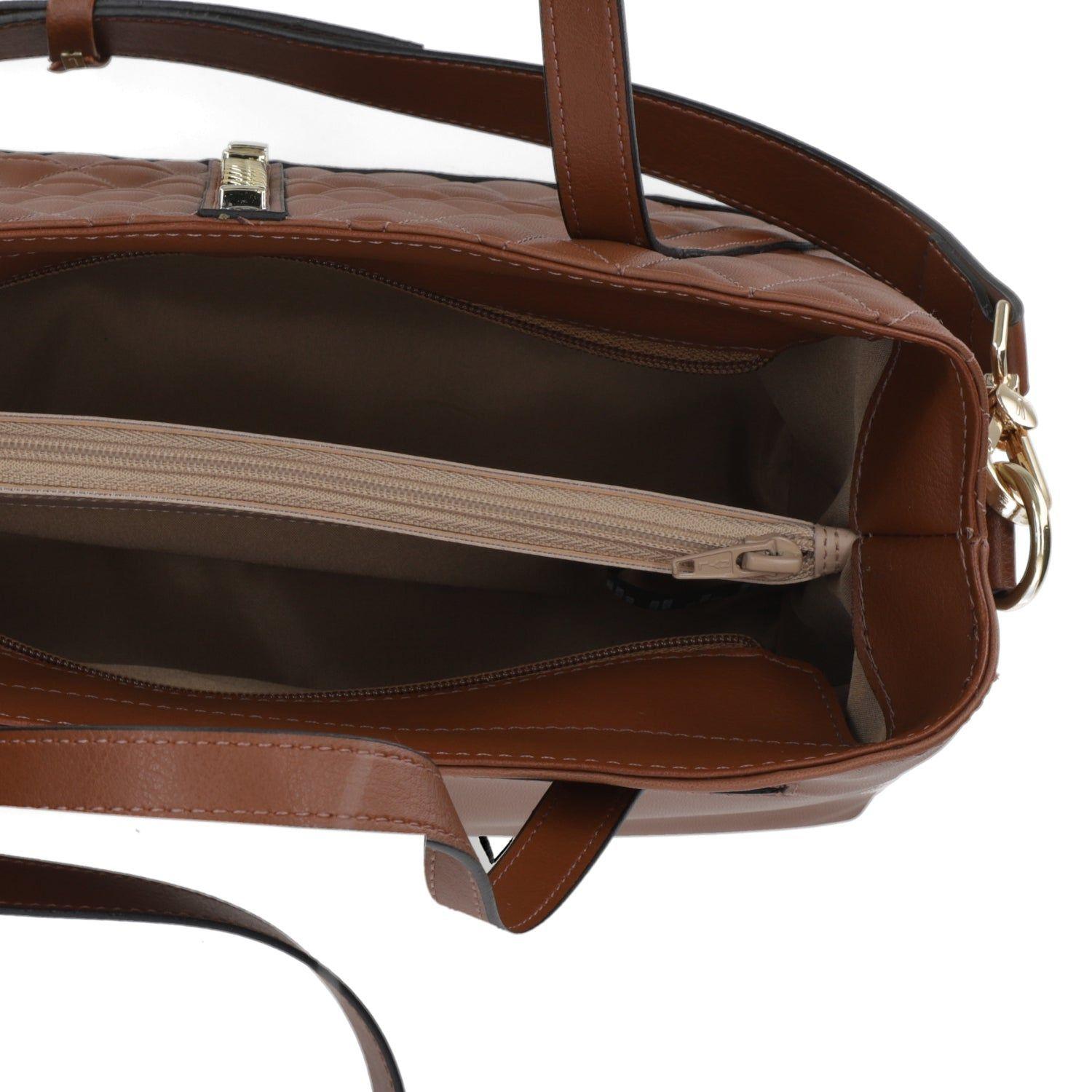 Cartera  Mujer Color Camel con Diseño Acolchado y Detalle de Cadena-4