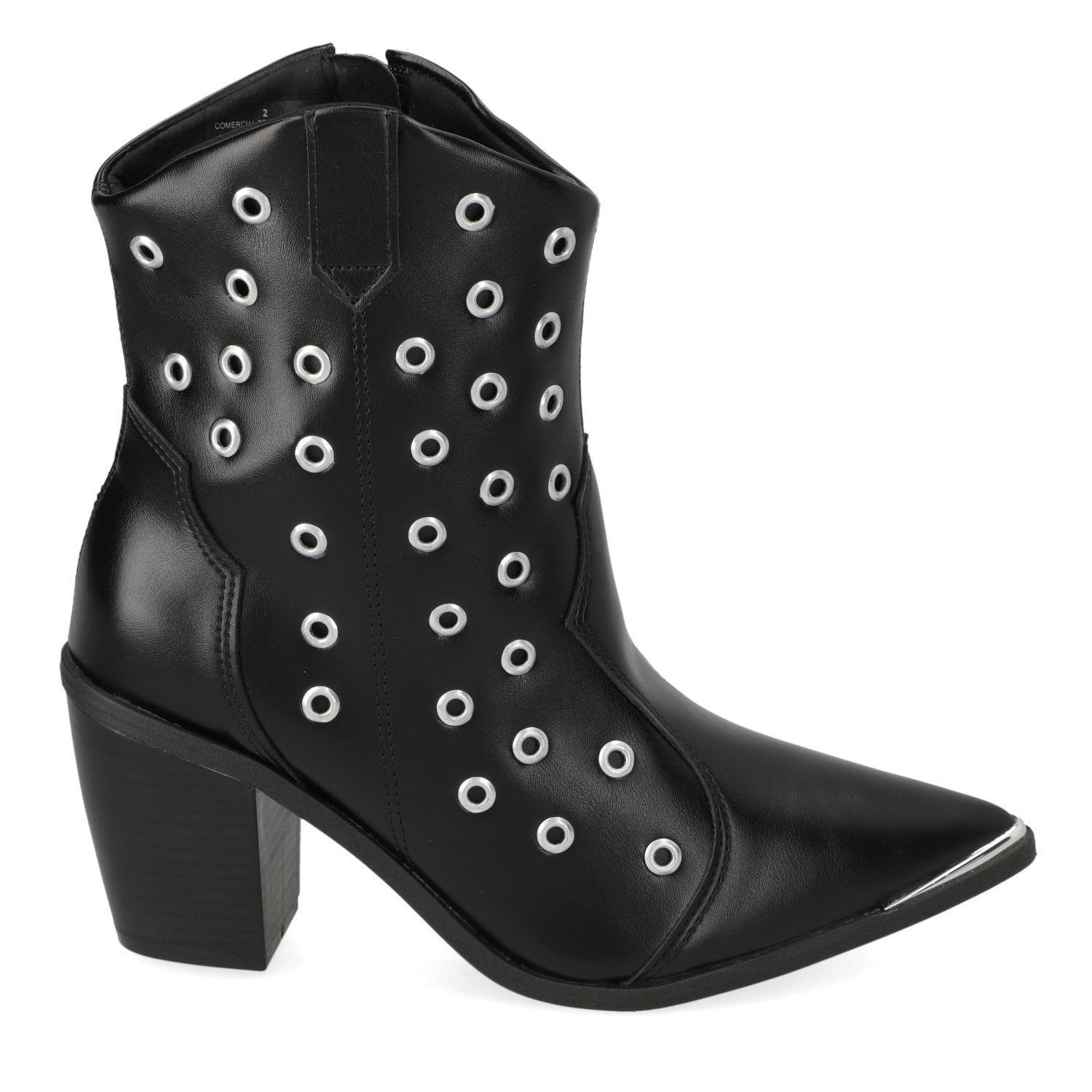 Botín Vizzano Texano Taco Ancho 7 cm Negro-1