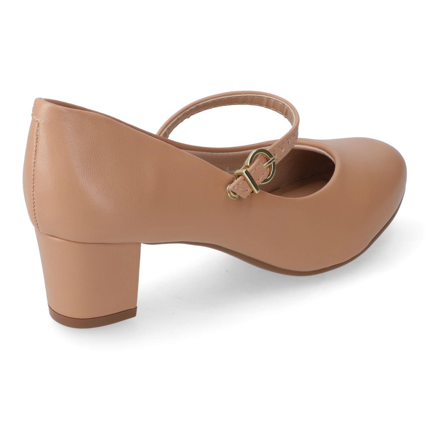 Zapato Taco Beira Rio Nude Taco 5 Cm Efecto Cuero-3