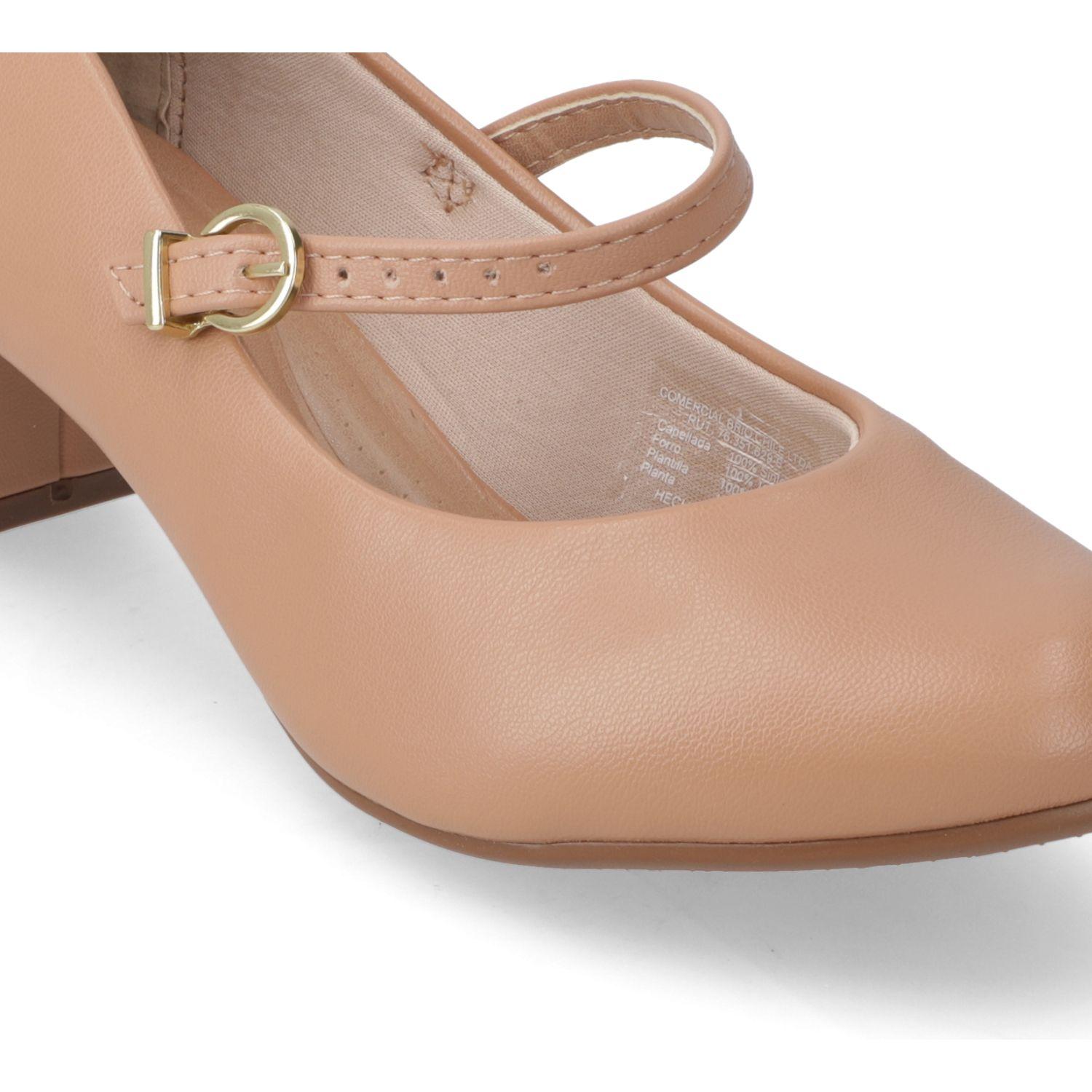 Zapato Taco Beira Rio Nude Taco 5 Cm Efecto Cuero-4