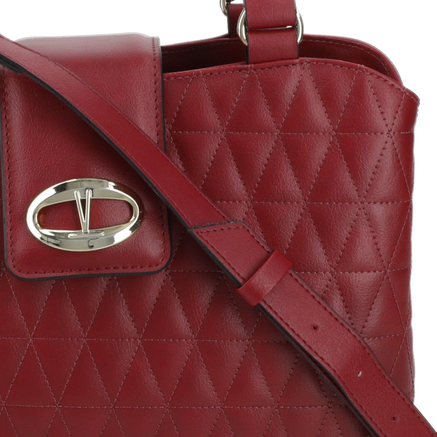 Cartera Tote Vizzano Burdeo con Diseño Matelassé y Correa Ajustable-5