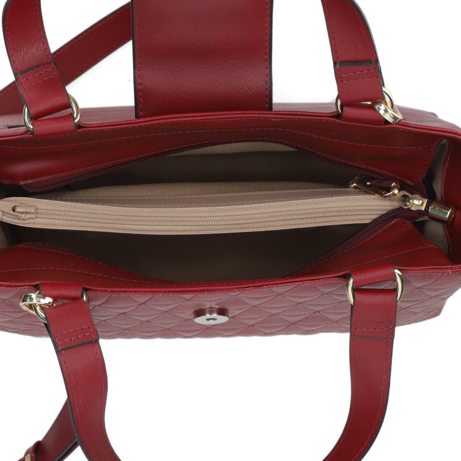 Cartera Tote Vizzano Burdeo con Diseño Matelassé y Correa Ajustable-7