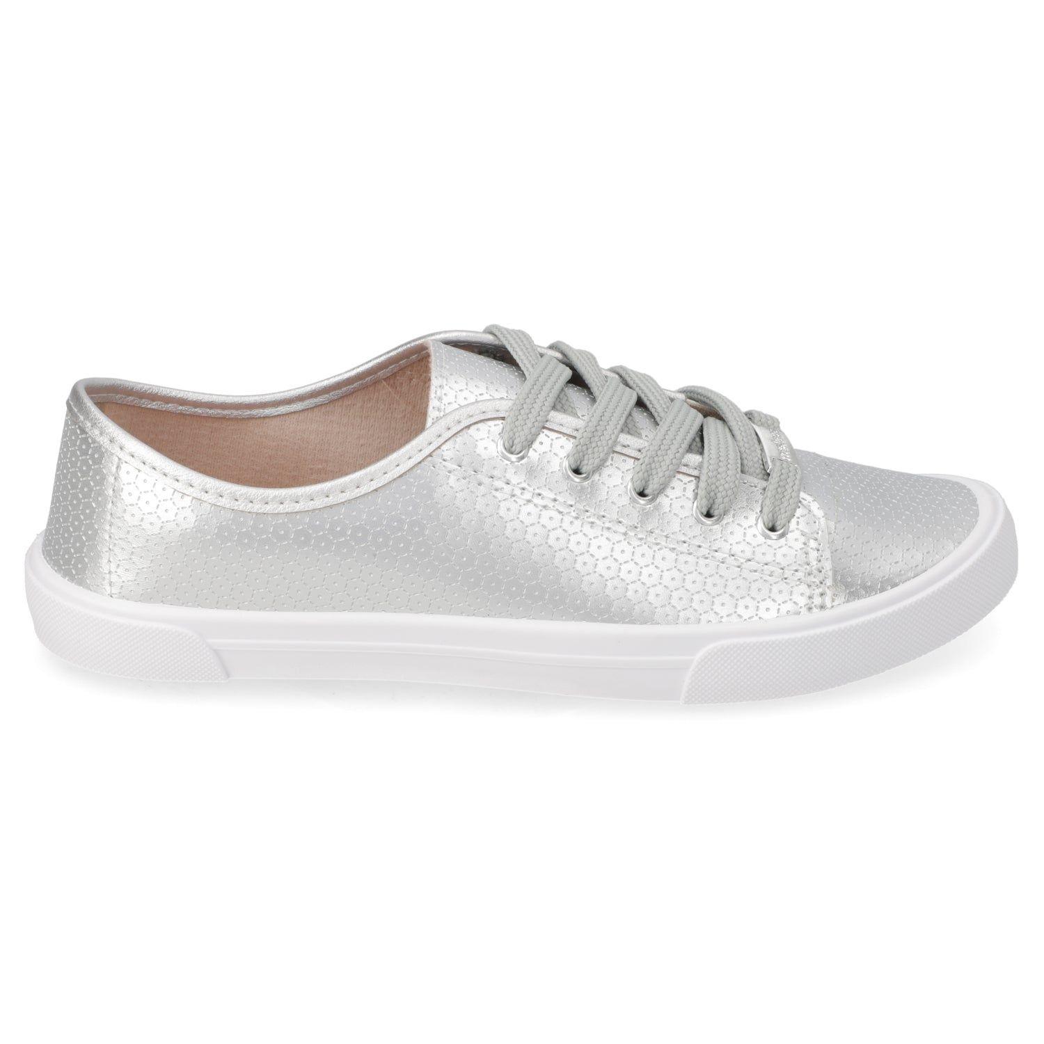 Zapatilla Mujer Moleca Casual Plateada Metalizada-1