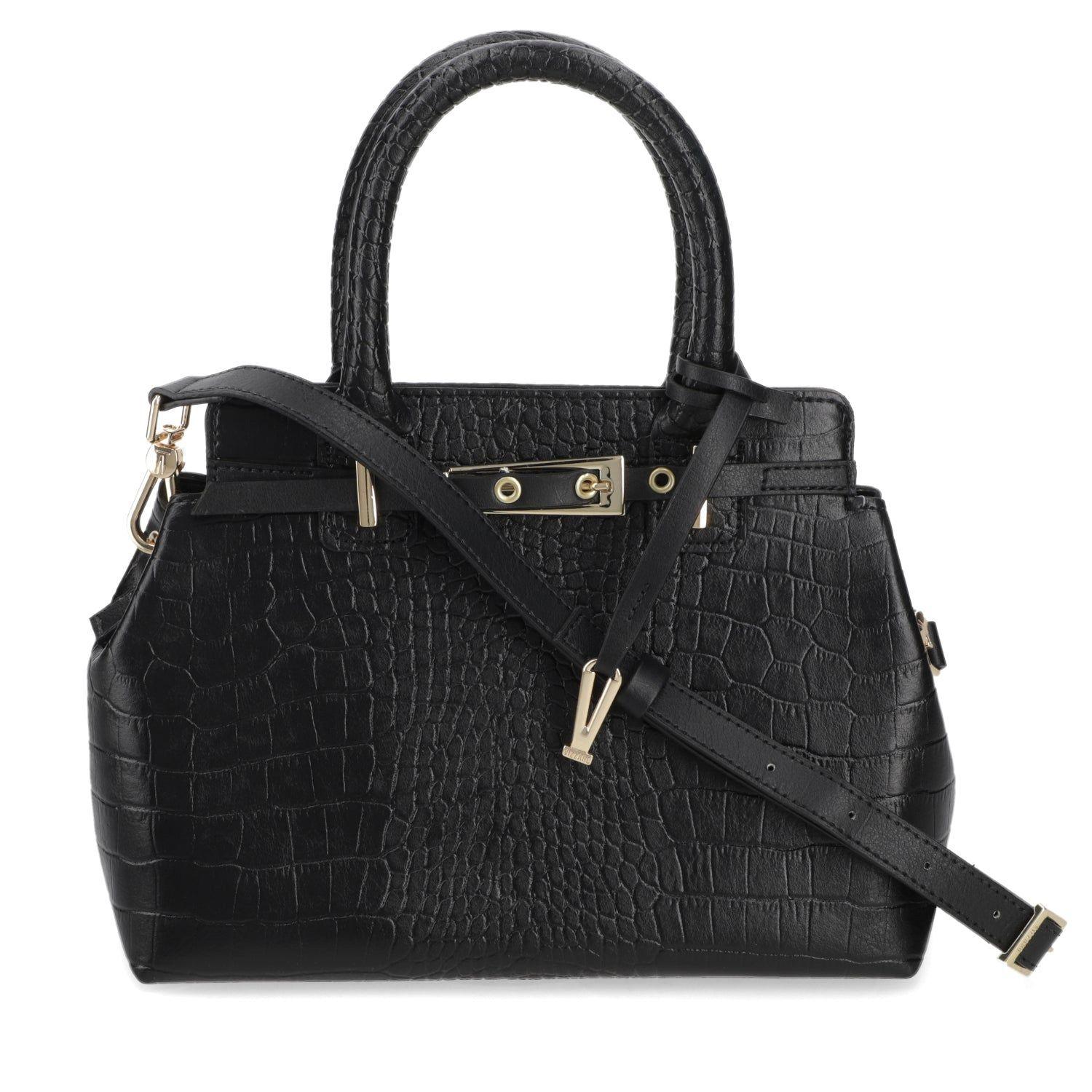 Cartera Tote Negra Vizzano con Textura Croco y Correa Ajustable-0