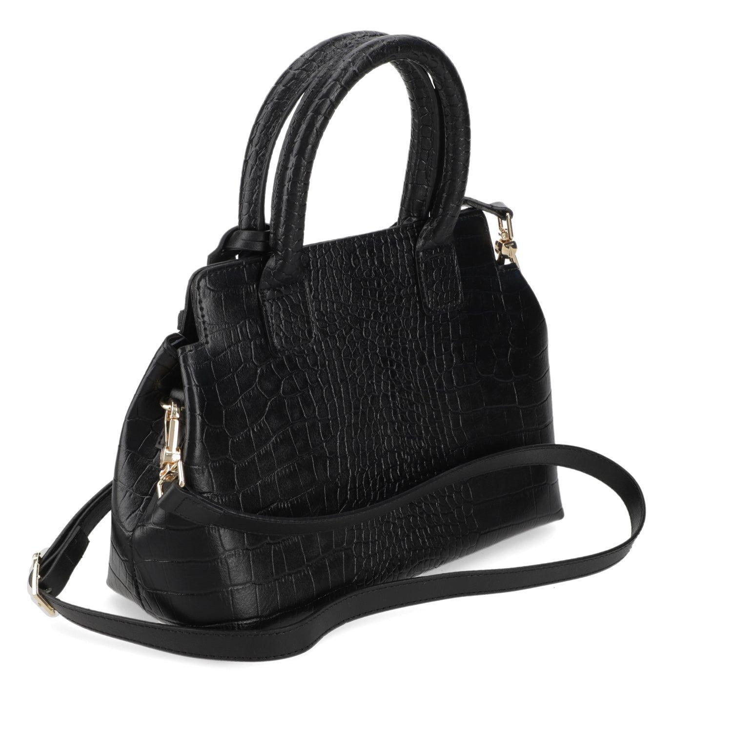 Cartera Tote Negra Vizzano con Textura Croco y Correa Ajustable-2