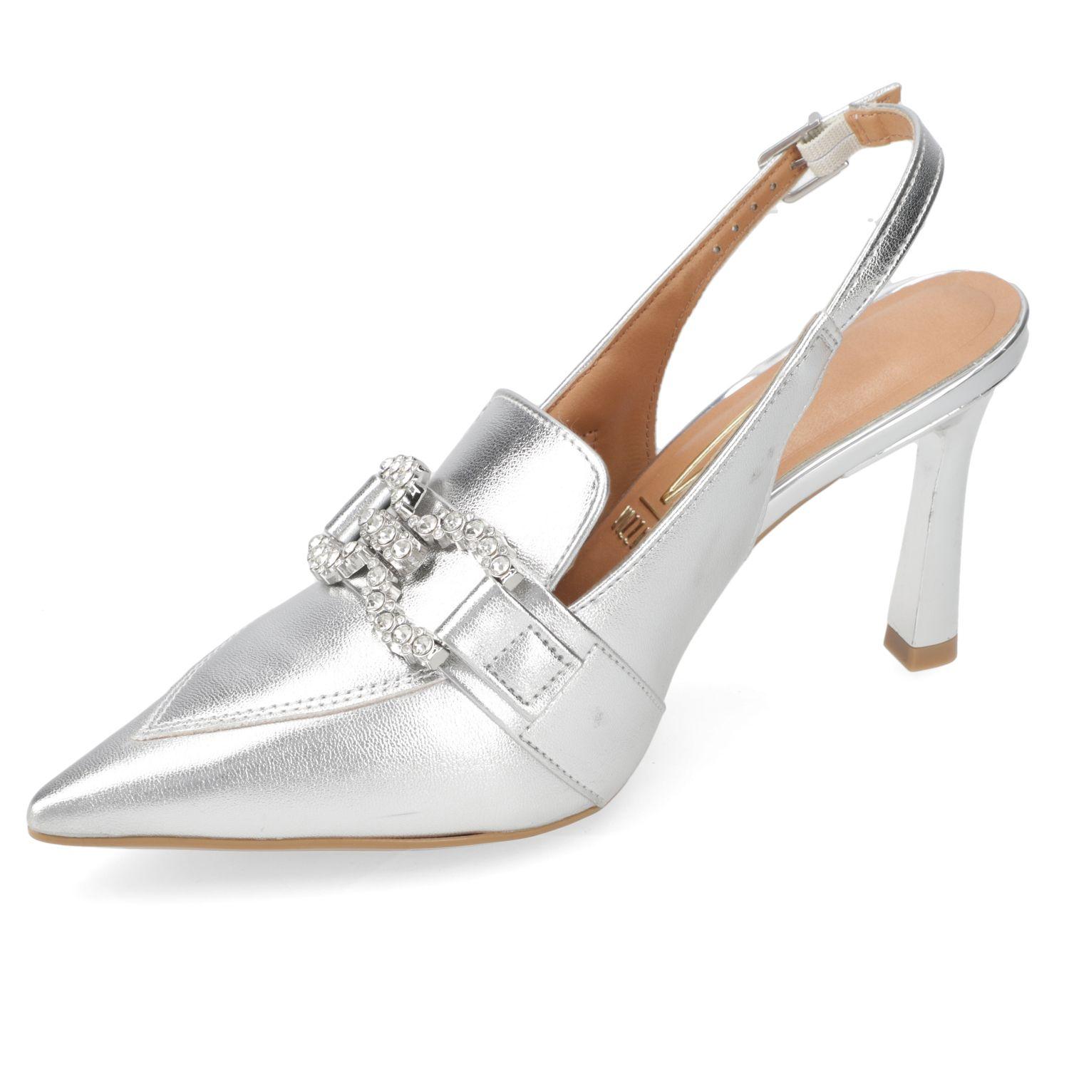 Stiletto Vizzano Plateado Metalico Taco 10 Cm Efecto Cuero  Plata Metalizado Premium-2