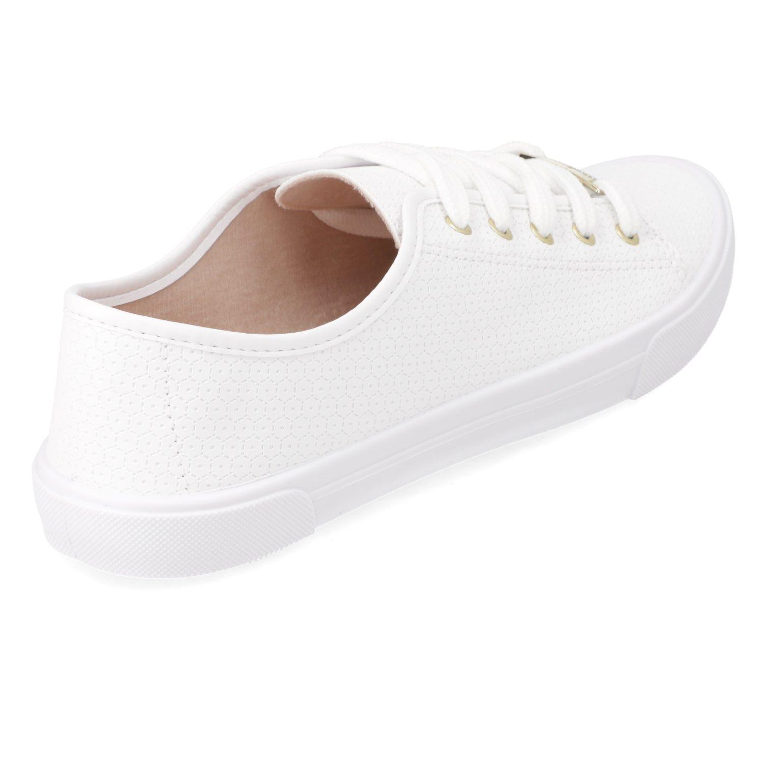 Zapatilla Mujer Moleca Casual Blanca con Detalles Dorados-2