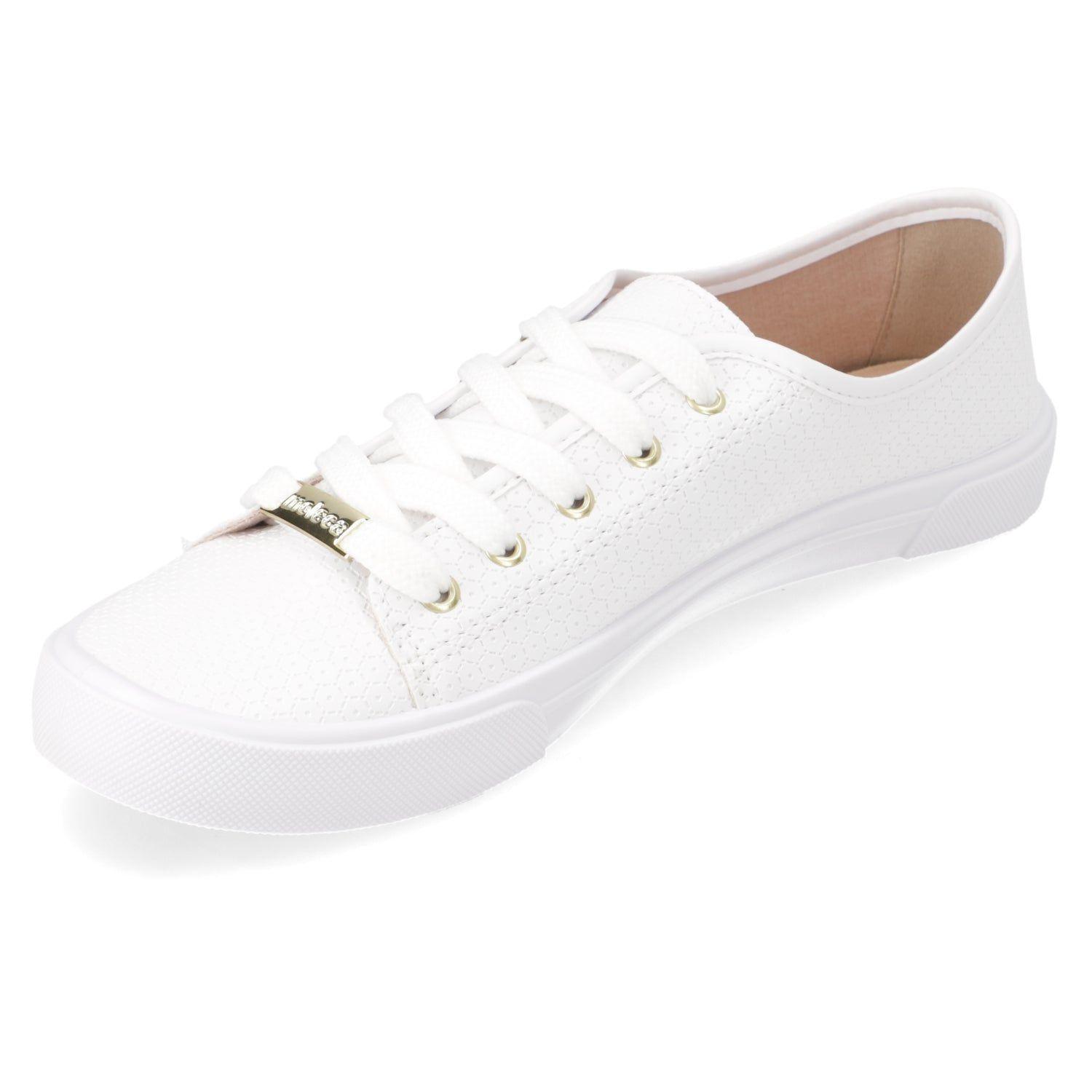 Zapatilla Mujer Moleca Casual Blanca con Detalles Dorados-4