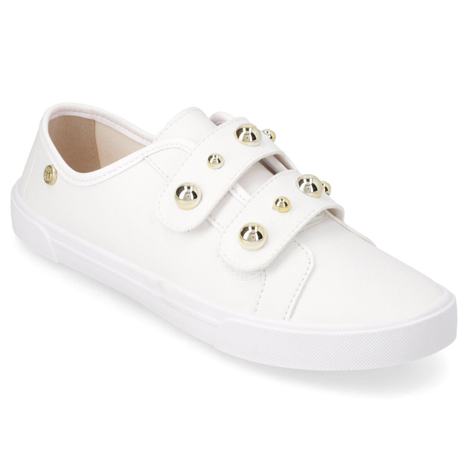 Zapatillas Casuales Blancas Con Tachas Doradas Moleca-2