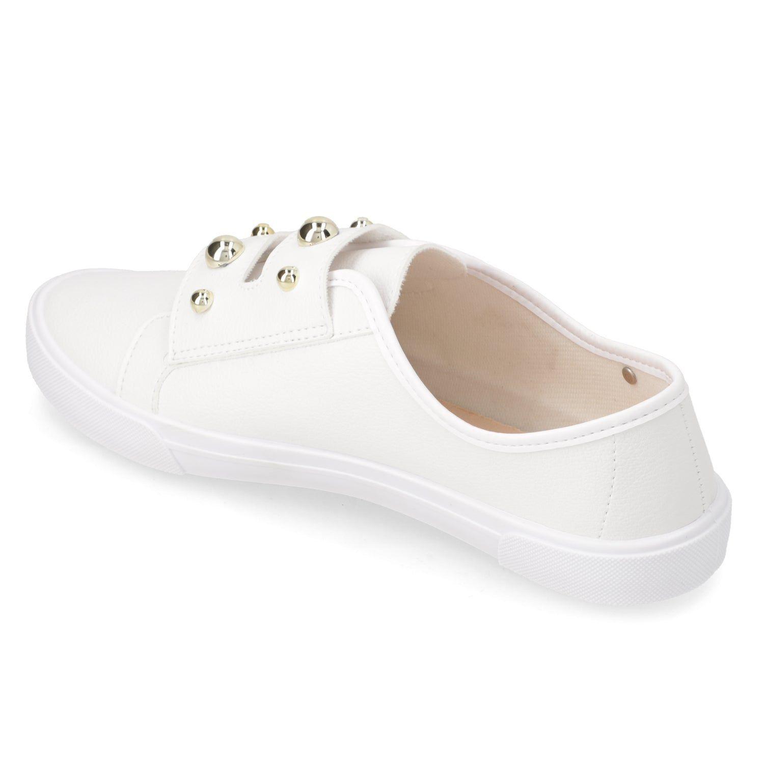 Zapatillas Casuales Blancas Con Tachas Doradas Moleca-3