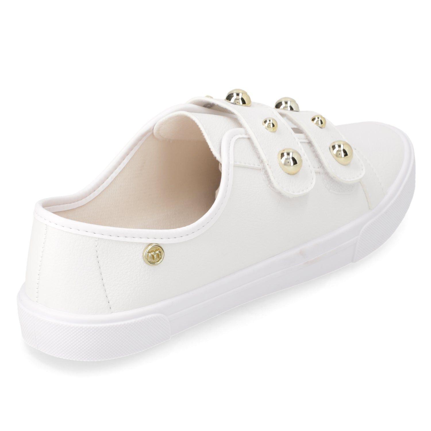Zapatillas Casuales Blancas Con Tachas Doradas Moleca-4