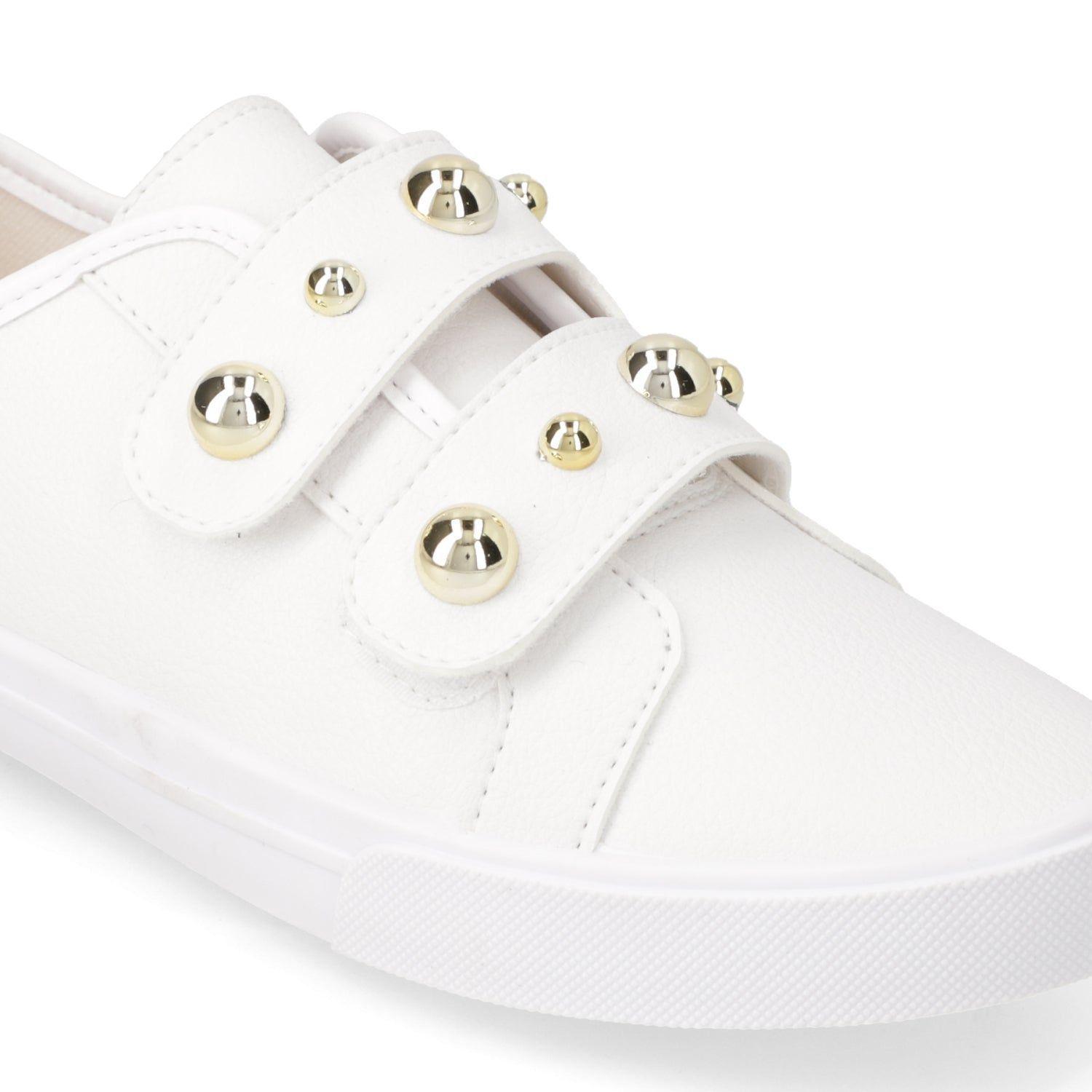 Zapatillas Casuales Blancas Con Tachas Doradas Moleca-5