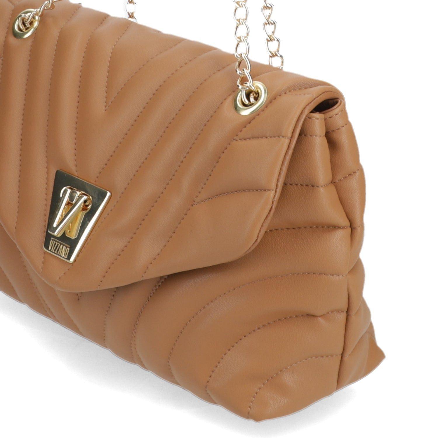 Cartera Bandolera Mujer Vizzano Camel Acolchada con Cadena-3