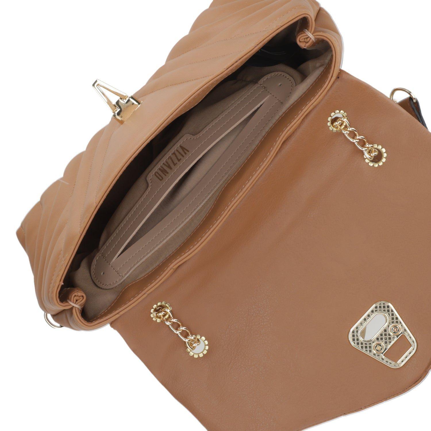 Cartera Bandolera Mujer Vizzano Camel Acolchada con Cadena-5