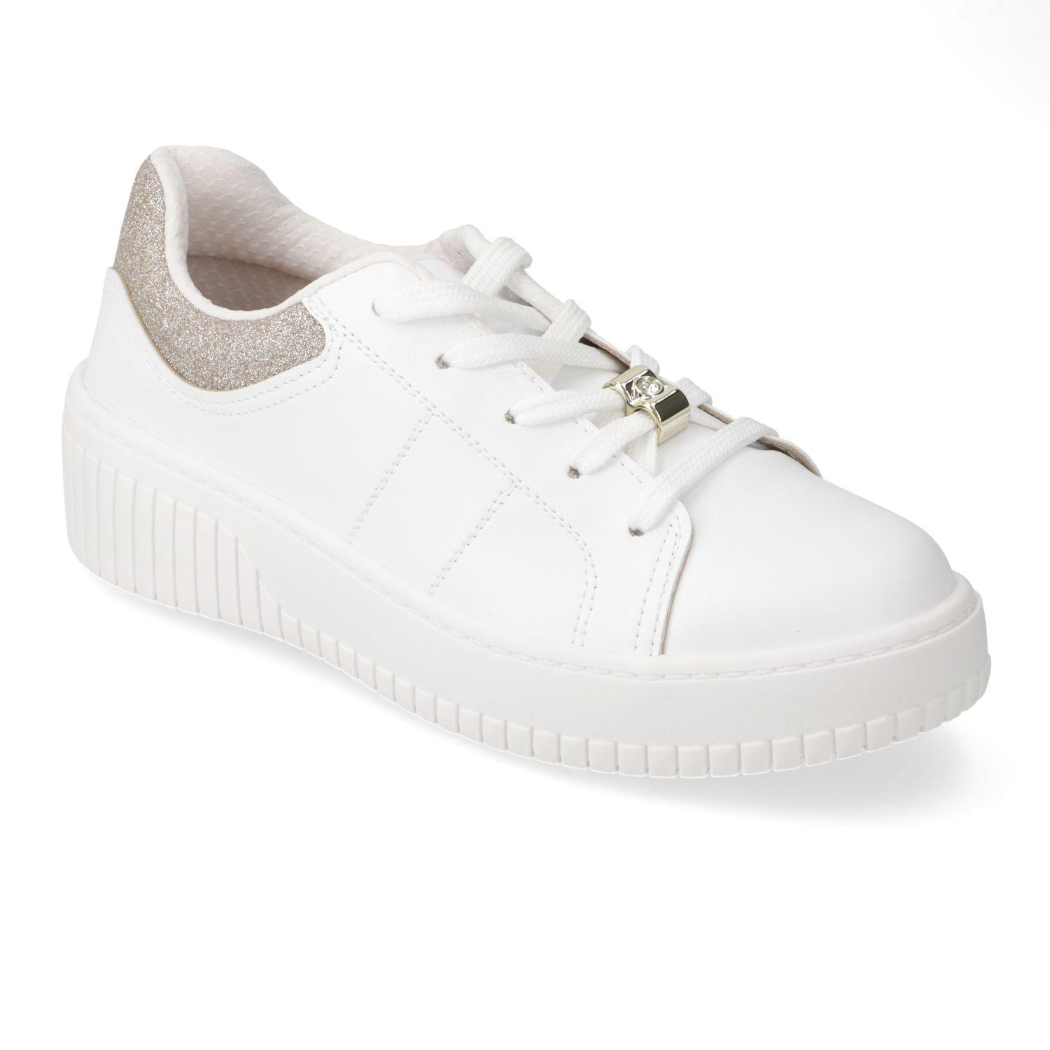 Zapatilla Casual Beira Rio Blanco Efecto Cuero  Blanco/Dorado Napa Turim/Gliter Mini Shine-1