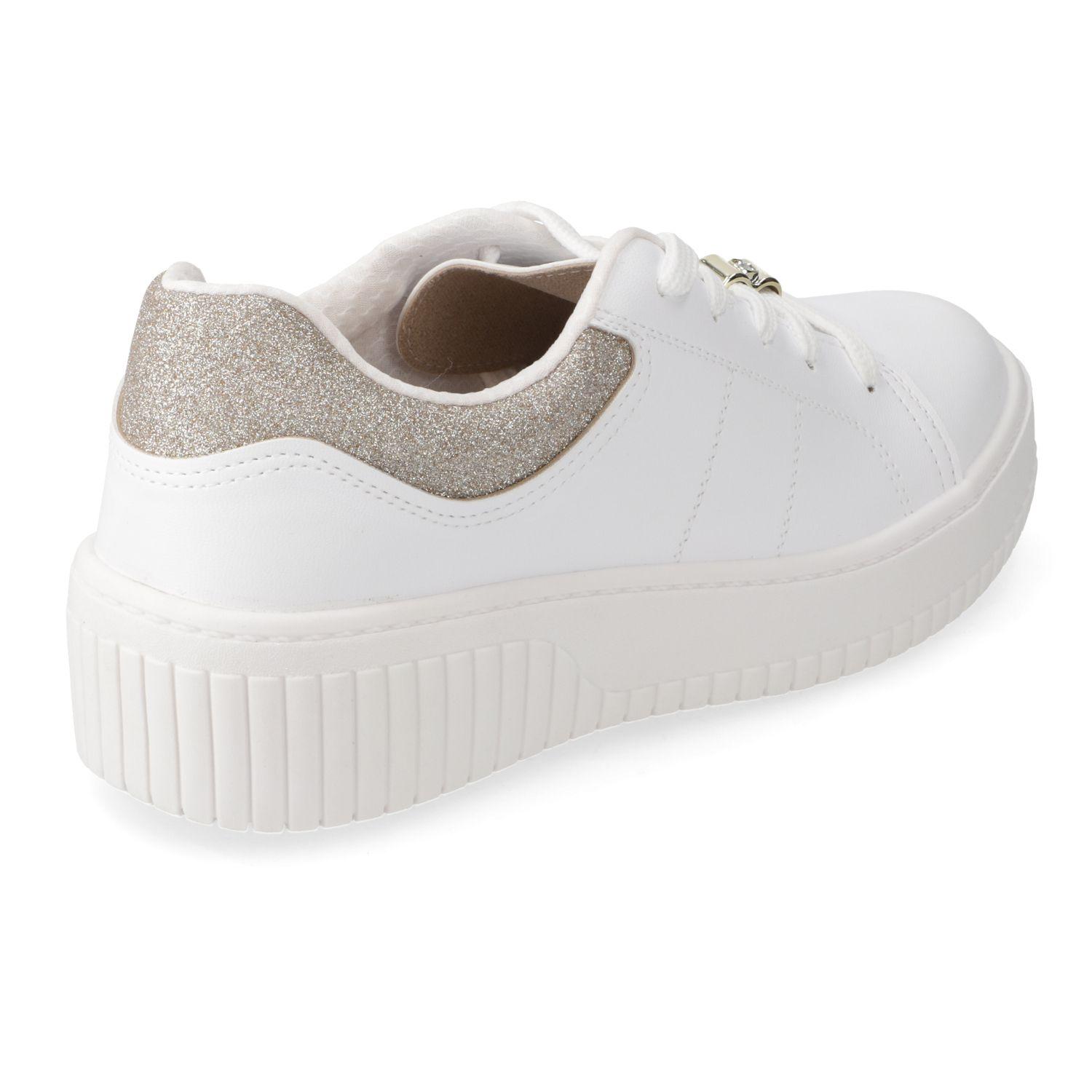 Zapatilla Casual Beira Rio Blanco Efecto Cuero  Blanco/Dorado Napa Turim/Gliter Mini Shine-3