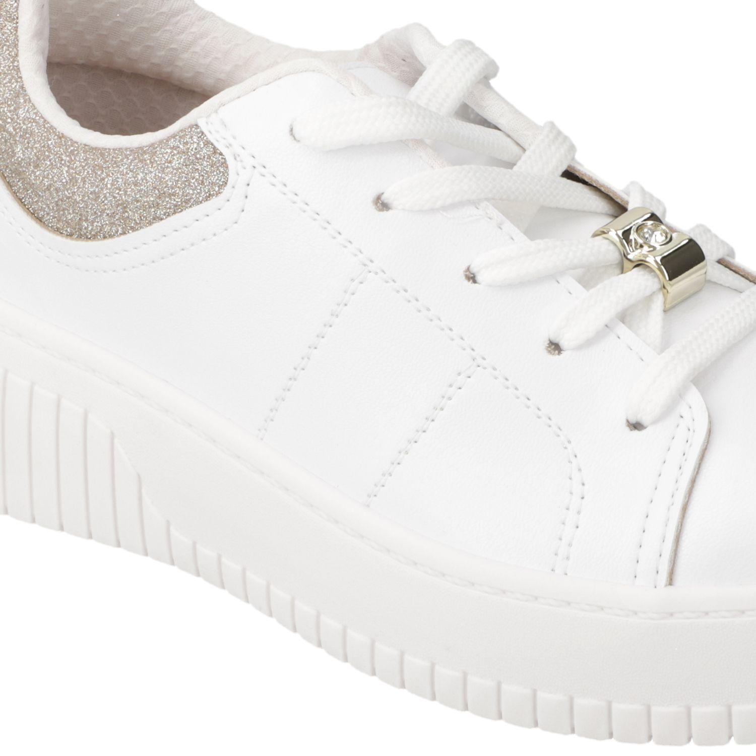 Zapatilla Casual Beira Rio Blanco Efecto Cuero  Blanco/Dorado Napa Turim/Gliter Mini Shine-4