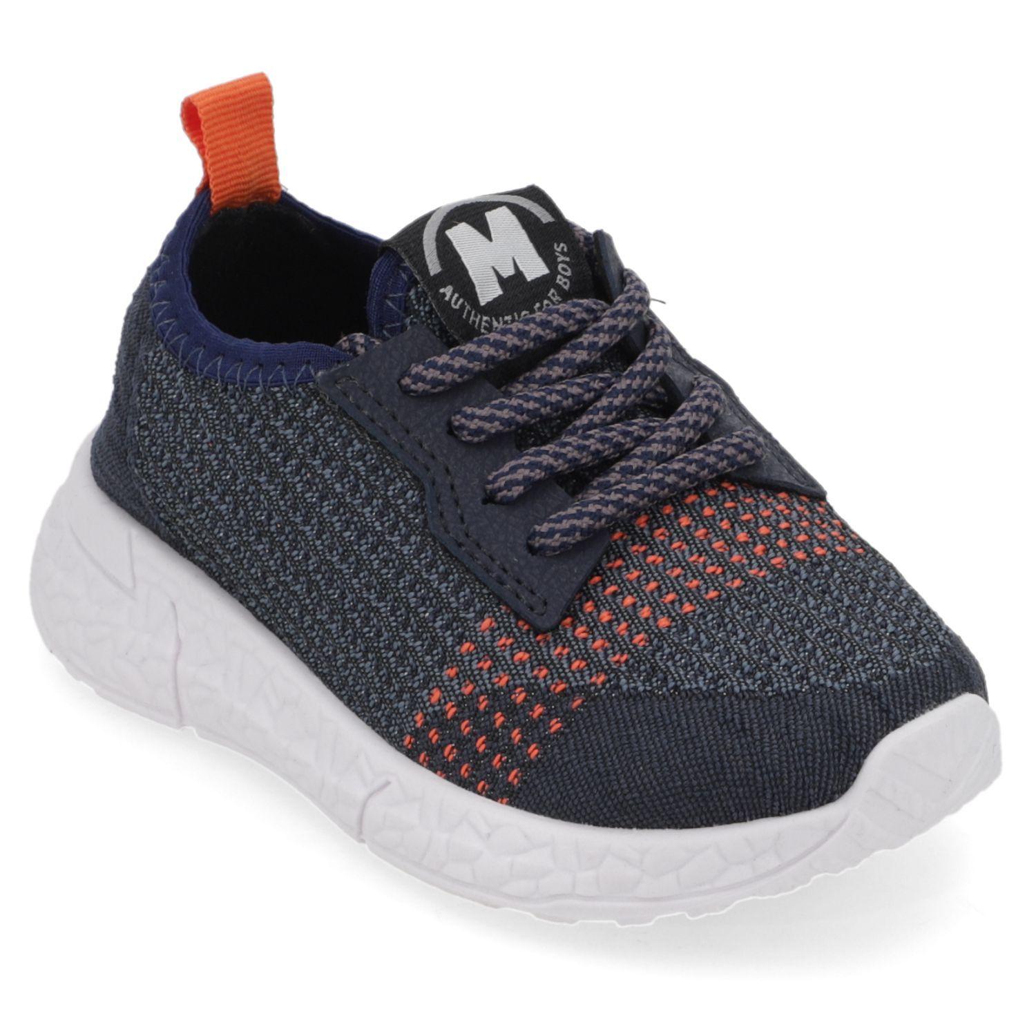Zapatilla Urbana Niño Tejida Azul Marino con Detalles Naranjo Molekinho-0