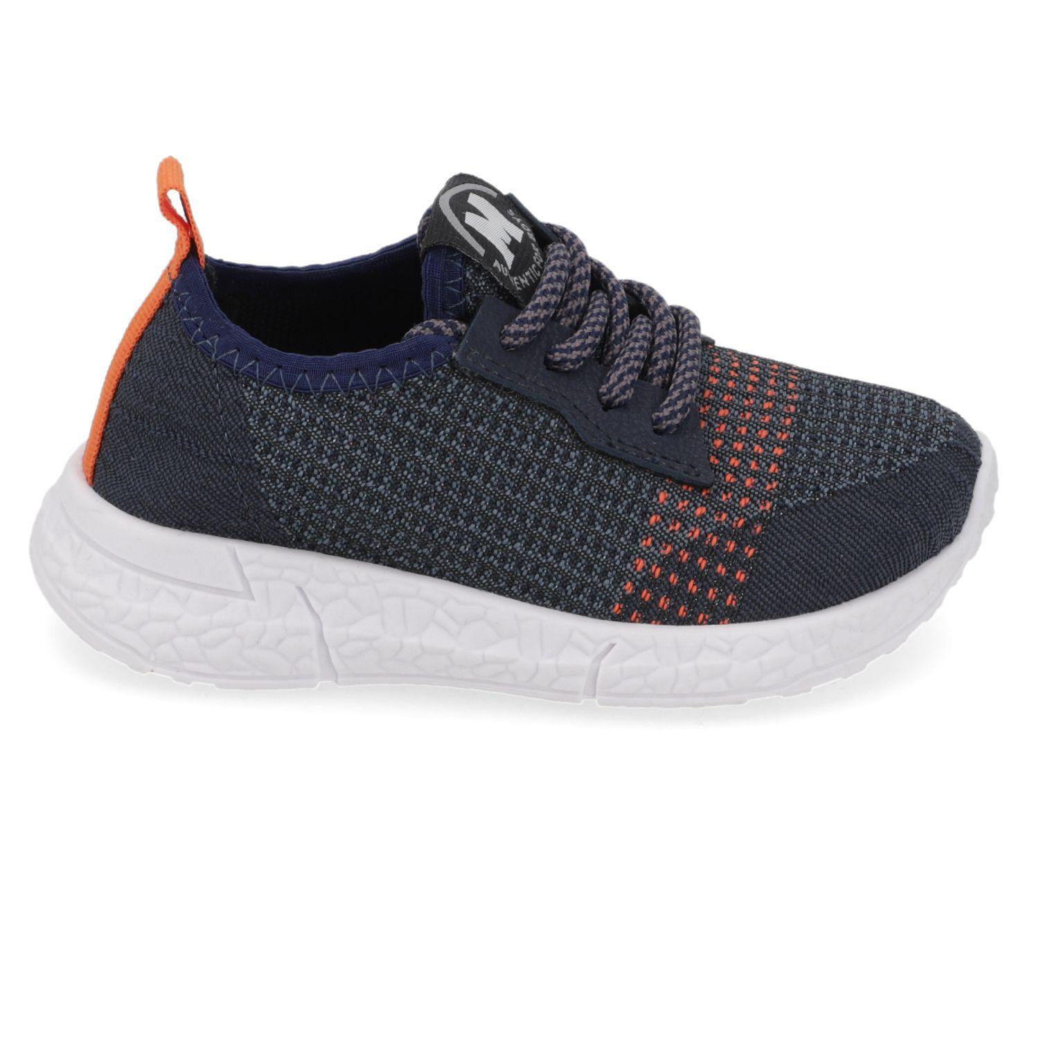 Zapatilla Urbana Niño Tejida Azul Marino con Detalles Naranjo Molekinho-1