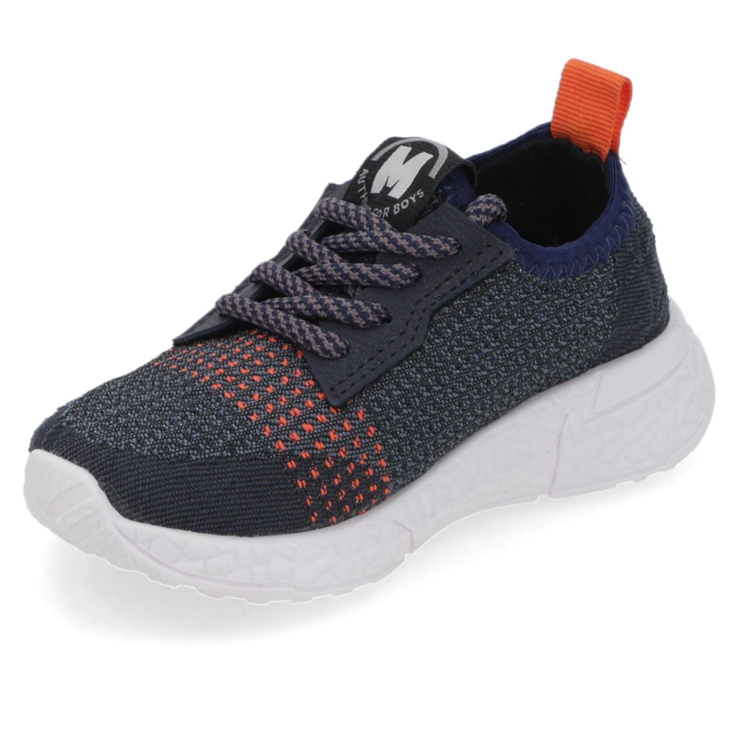 Zapatilla Urbana Niño Tejida Azul Marino con Detalles Naranjo Molekinho-2