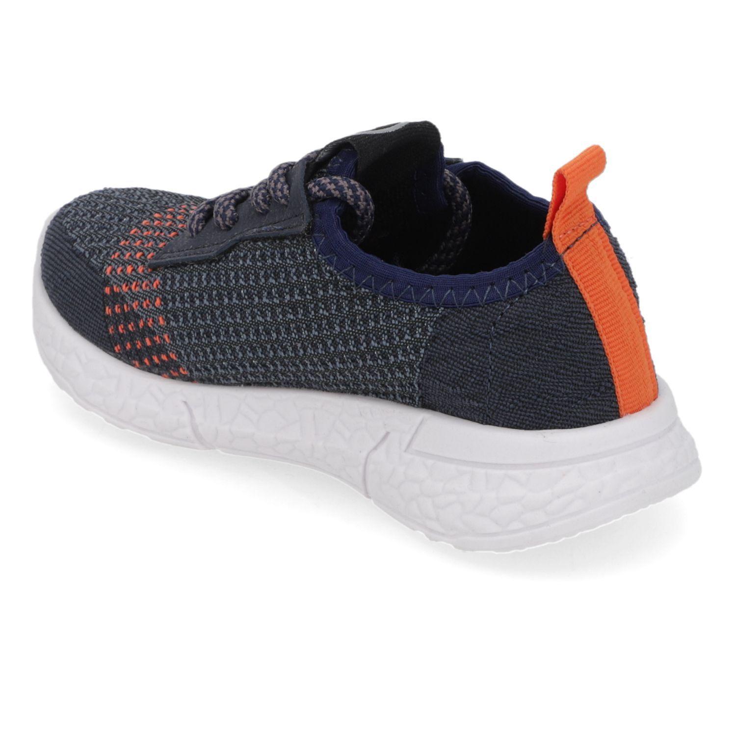 Zapatilla Urbana Niño Tejida Azul Marino con Detalles Naranjo Molekinho-3