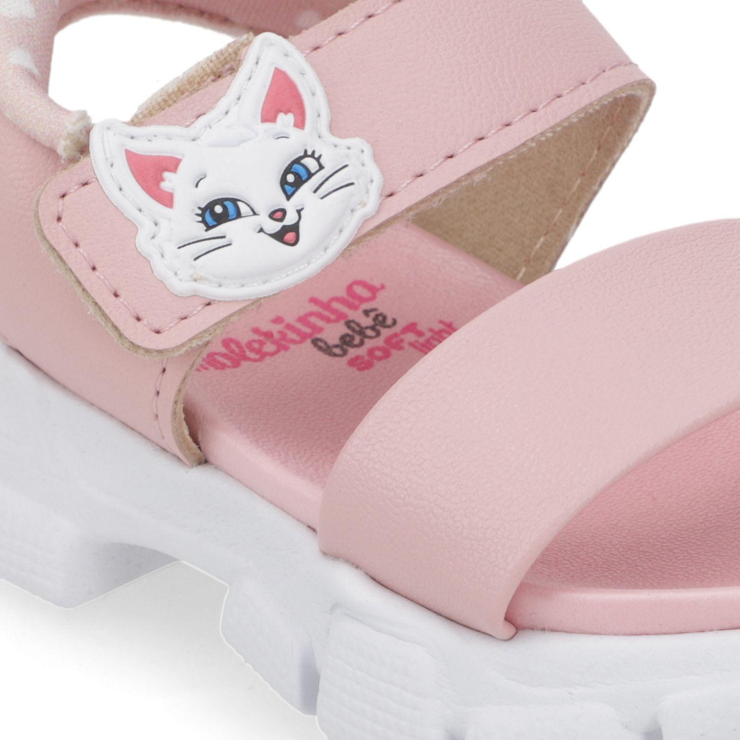 Sandalia Niña Rosa con Detalle de Gato y Cierre Velcro-4