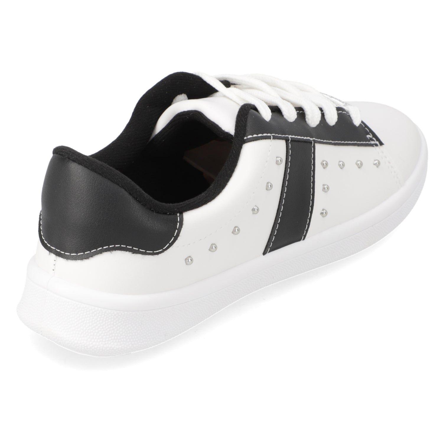 Zapatillas Urbanas Mujer Moleca Blanca y Negra con Tachuelas-4