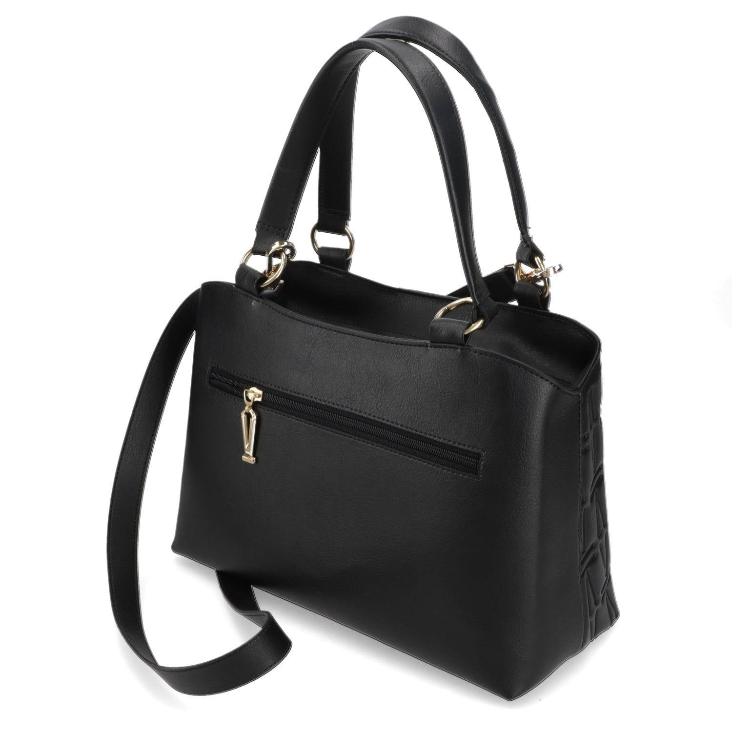 Cartera Tote Mujer Vizzano Negra Diseño Grabado y Logo Metálico-3