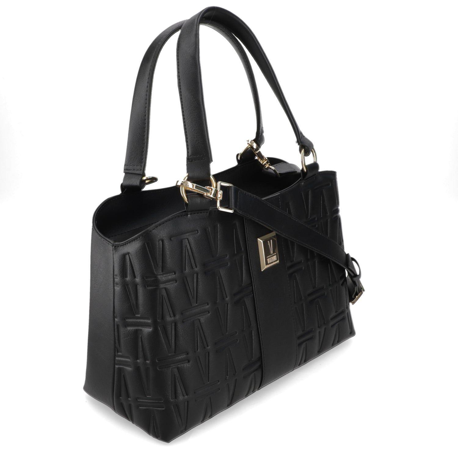 Cartera Tote Mujer Vizzano Negra Diseño Grabado y Logo Metálico-5