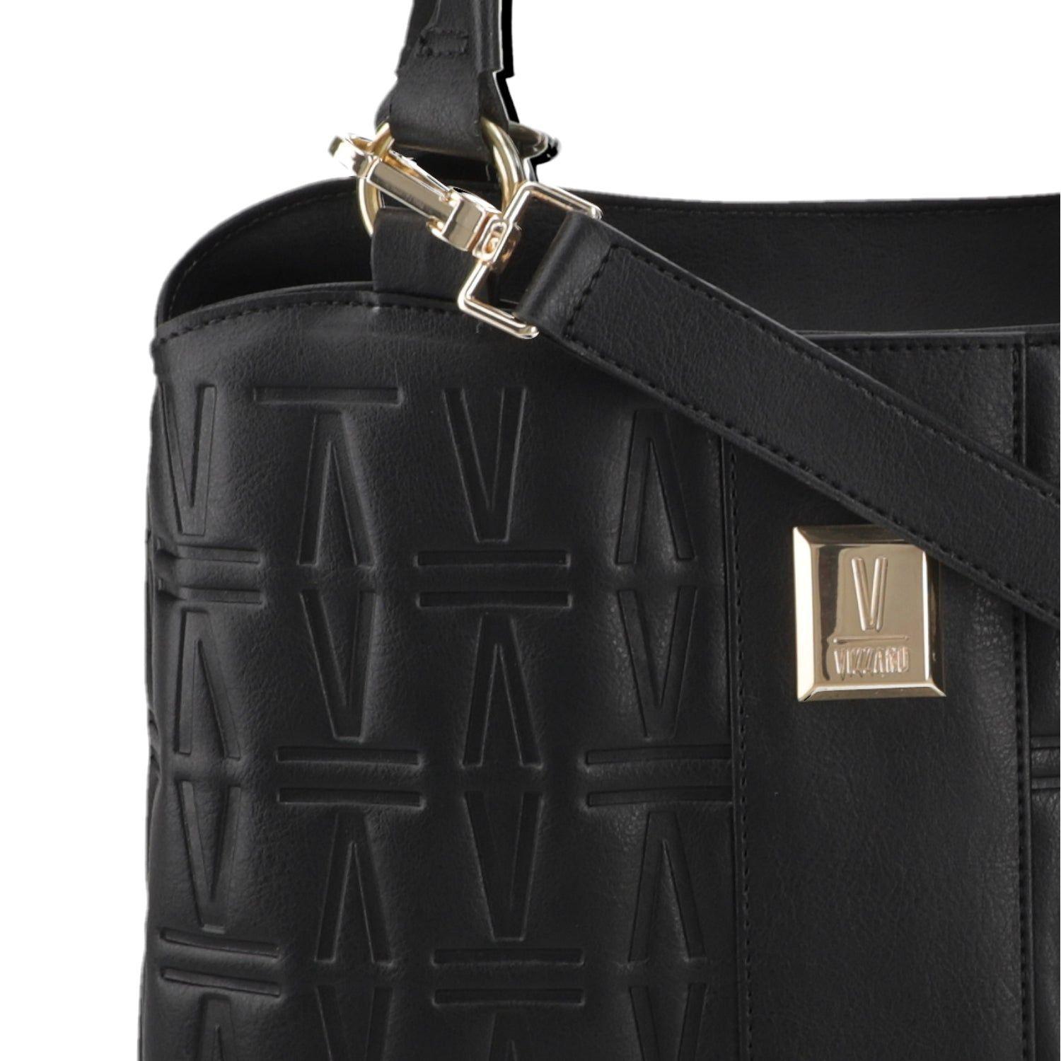 Cartera Tote Mujer Vizzano Negra Diseño Grabado y Logo Metálico-6