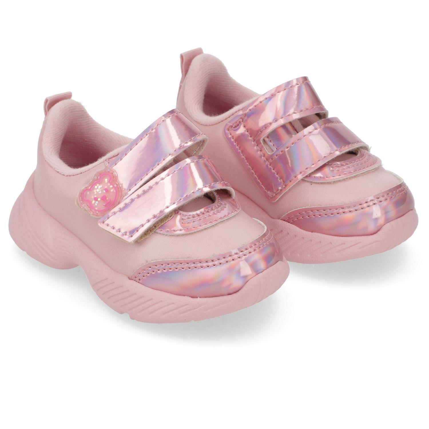 Zapatilla Deportiva Niña Rosada con Velcro y Detalle Tornasol-0