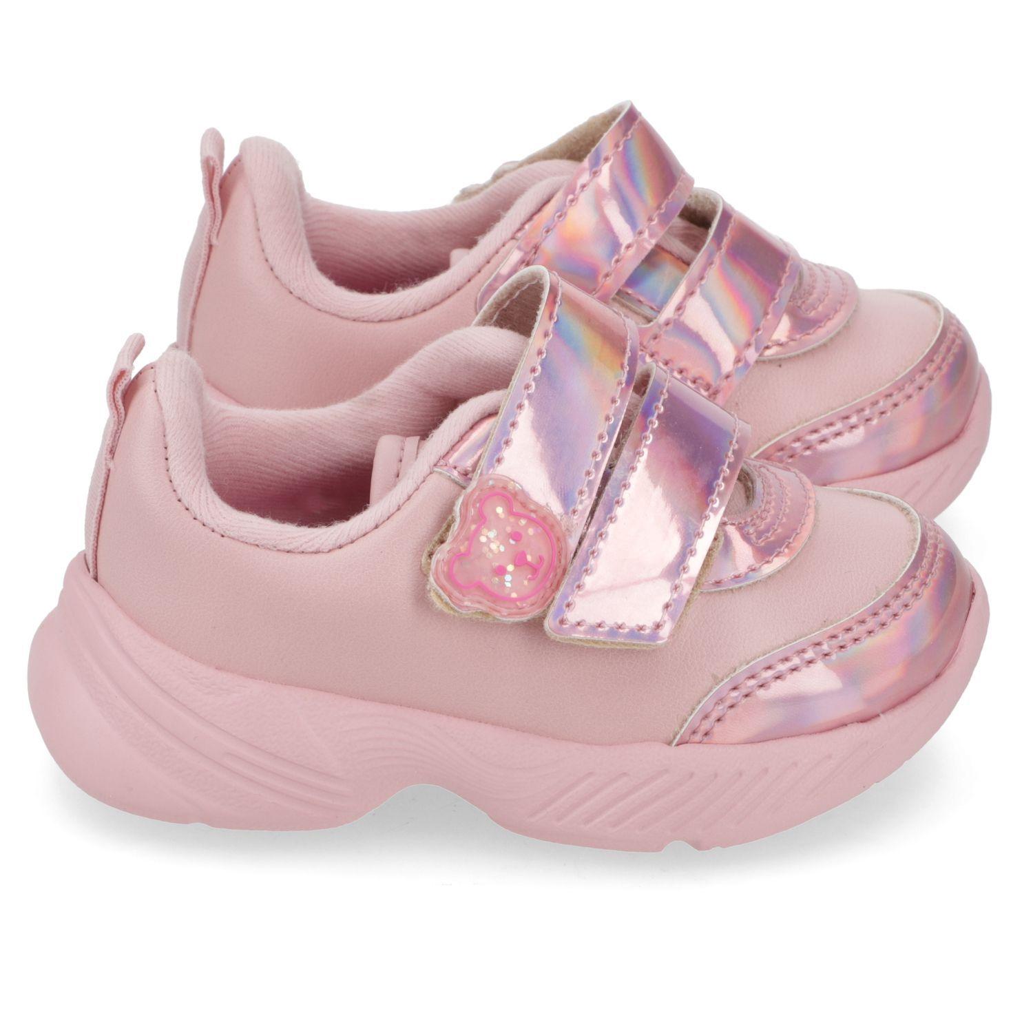 Zapatilla Deportiva Niña Rosada con Velcro y Detalle Tornasol-1