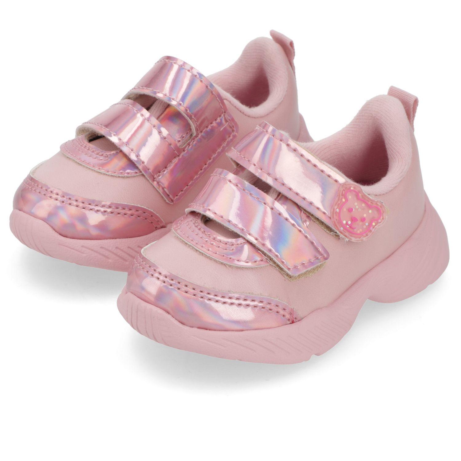 Zapatilla Deportiva Niña Rosada con Velcro y Detalle Tornasol-2