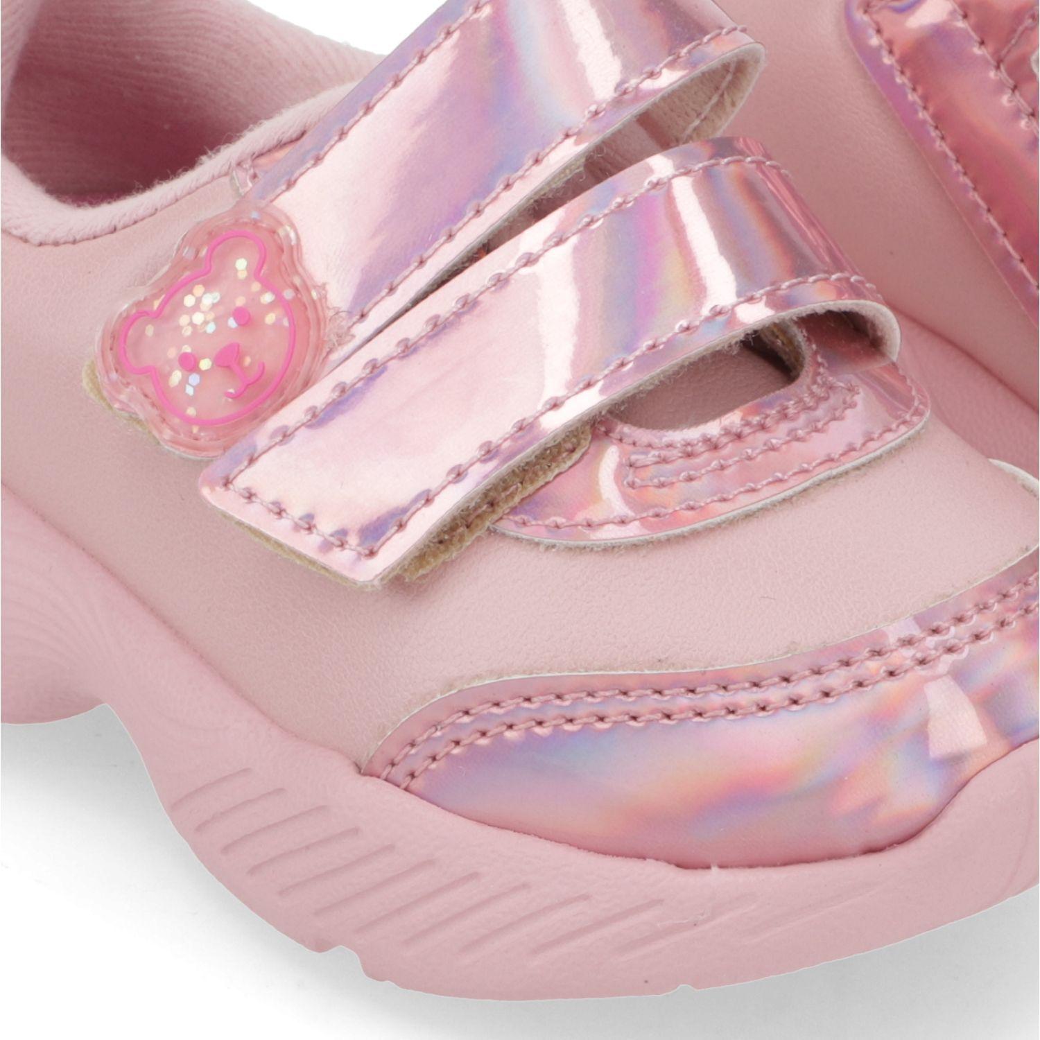Zapatilla Deportiva Niña Rosada con Velcro y Detalle Tornasol-5