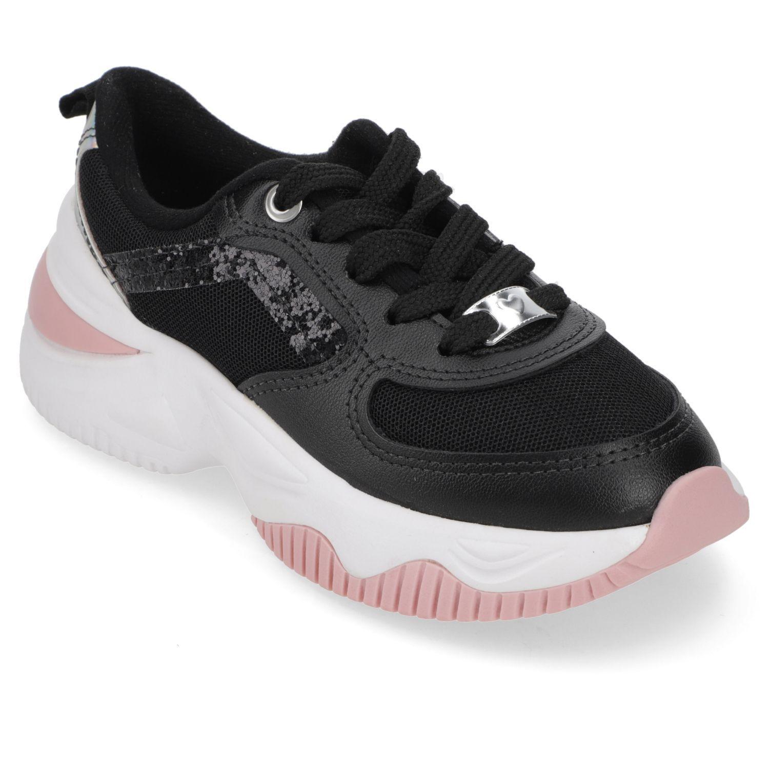 Zapatilla Negra Niña Urbana con Detalles Rosados Molekinha-0