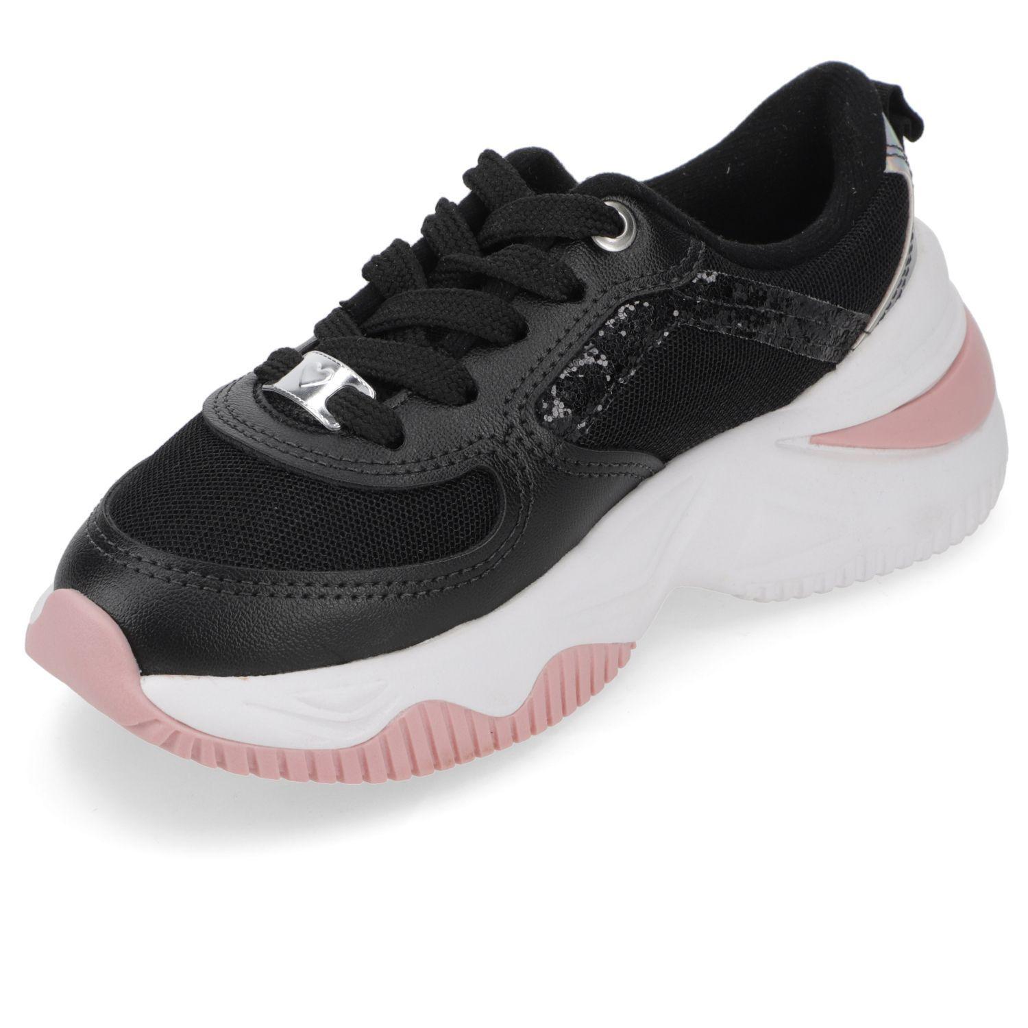 Zapatilla Negra Niña Urbana con Detalles Rosados Molekinha-2