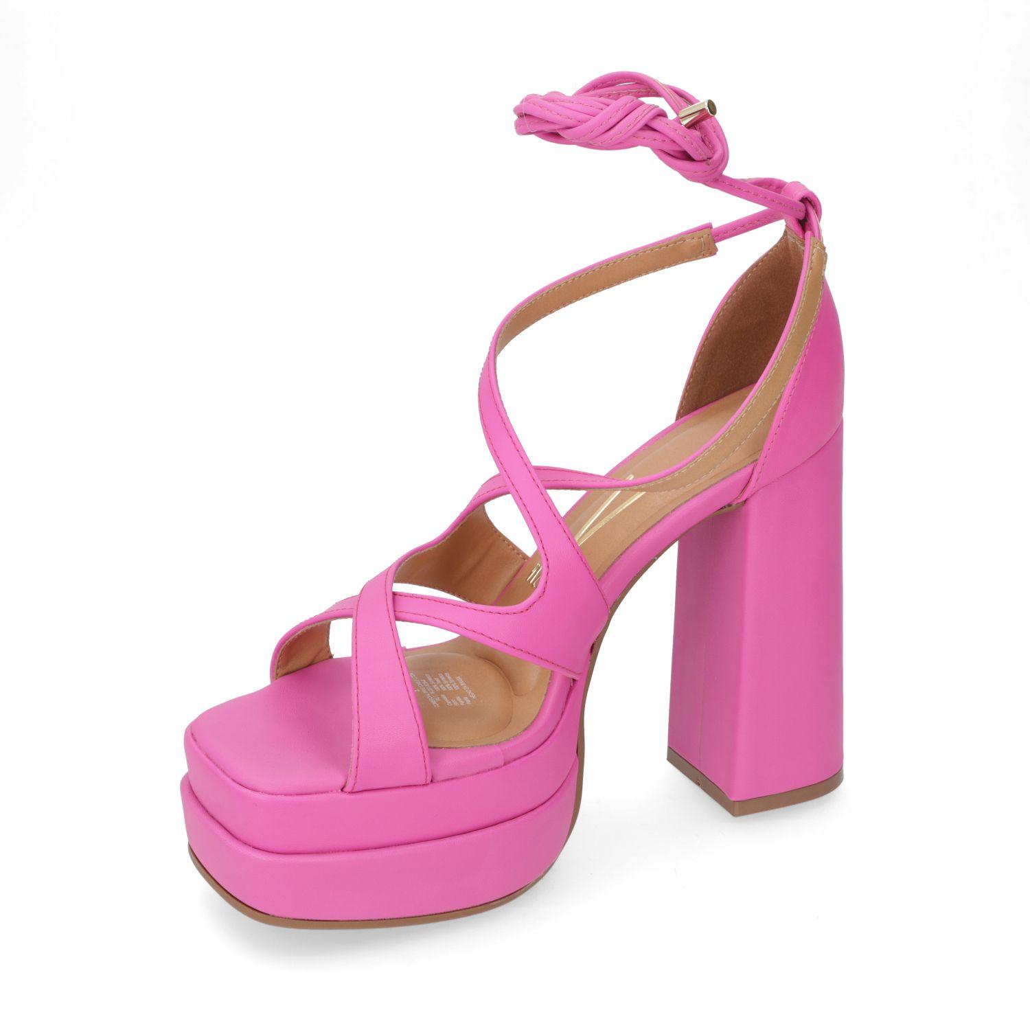 Sandalia Taco Vizzano Rosado Brillante Efecto Cuero  Pink Neon 1051 Pelica-2