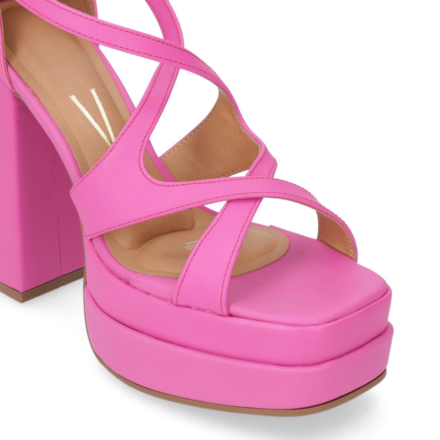 Sandalia Taco Vizzano Rosado Brillante Efecto Cuero  Pink Neon 1051 Pelica-4