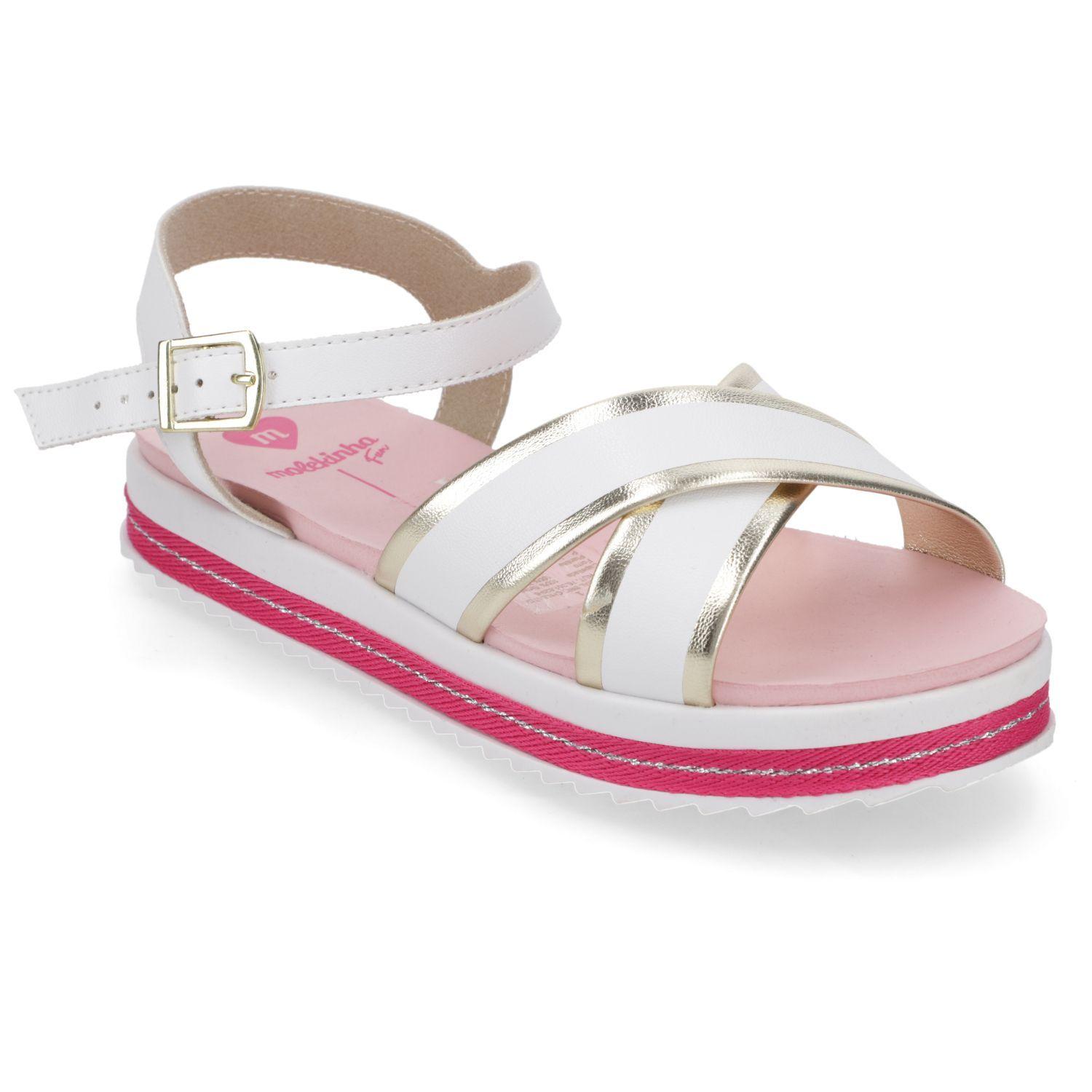 Sandalia Niña Blanca con Dorado y Plataforma Rosa Molekinha-0