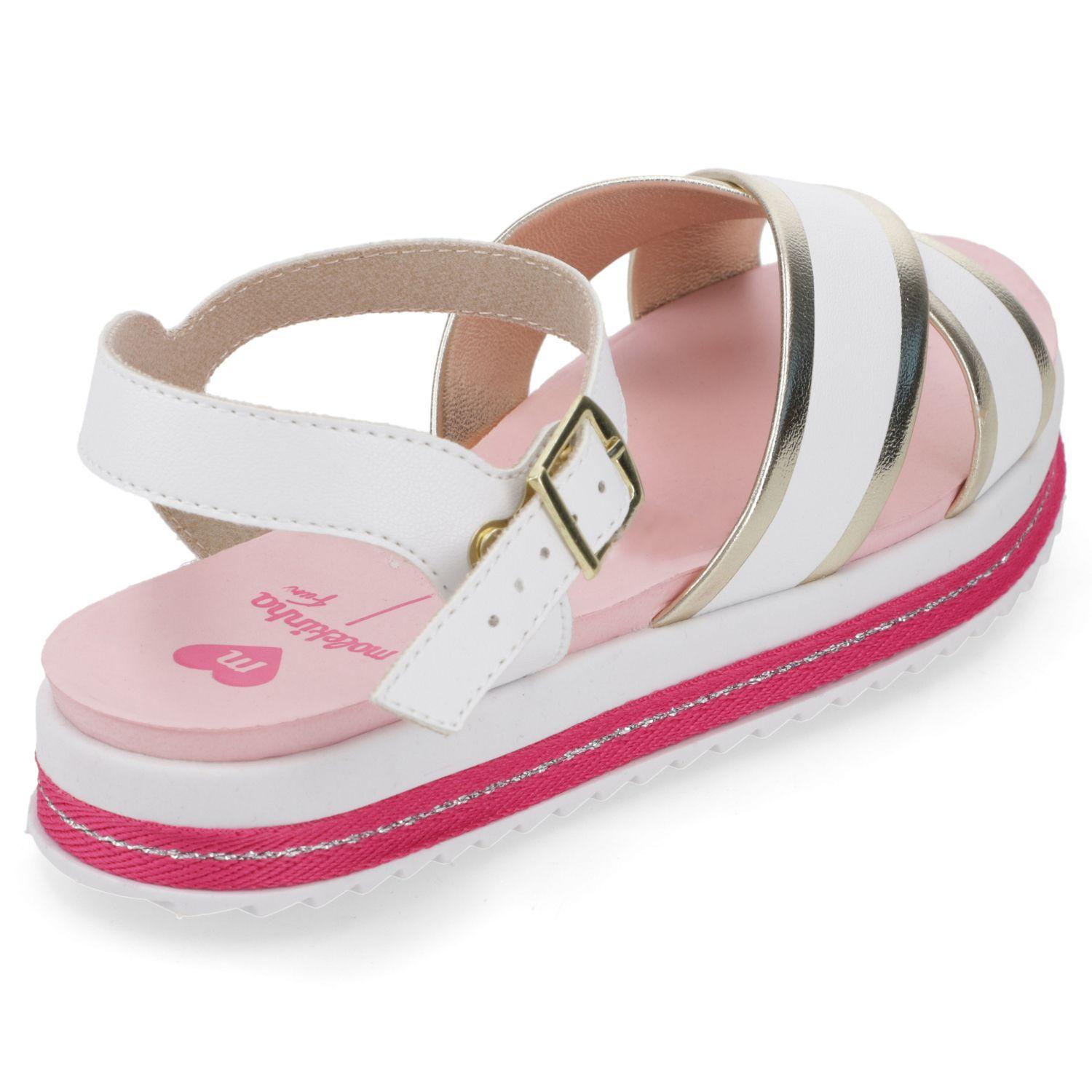 Sandalia Niña Blanca con Dorado y Plataforma Rosa Molekinha-4